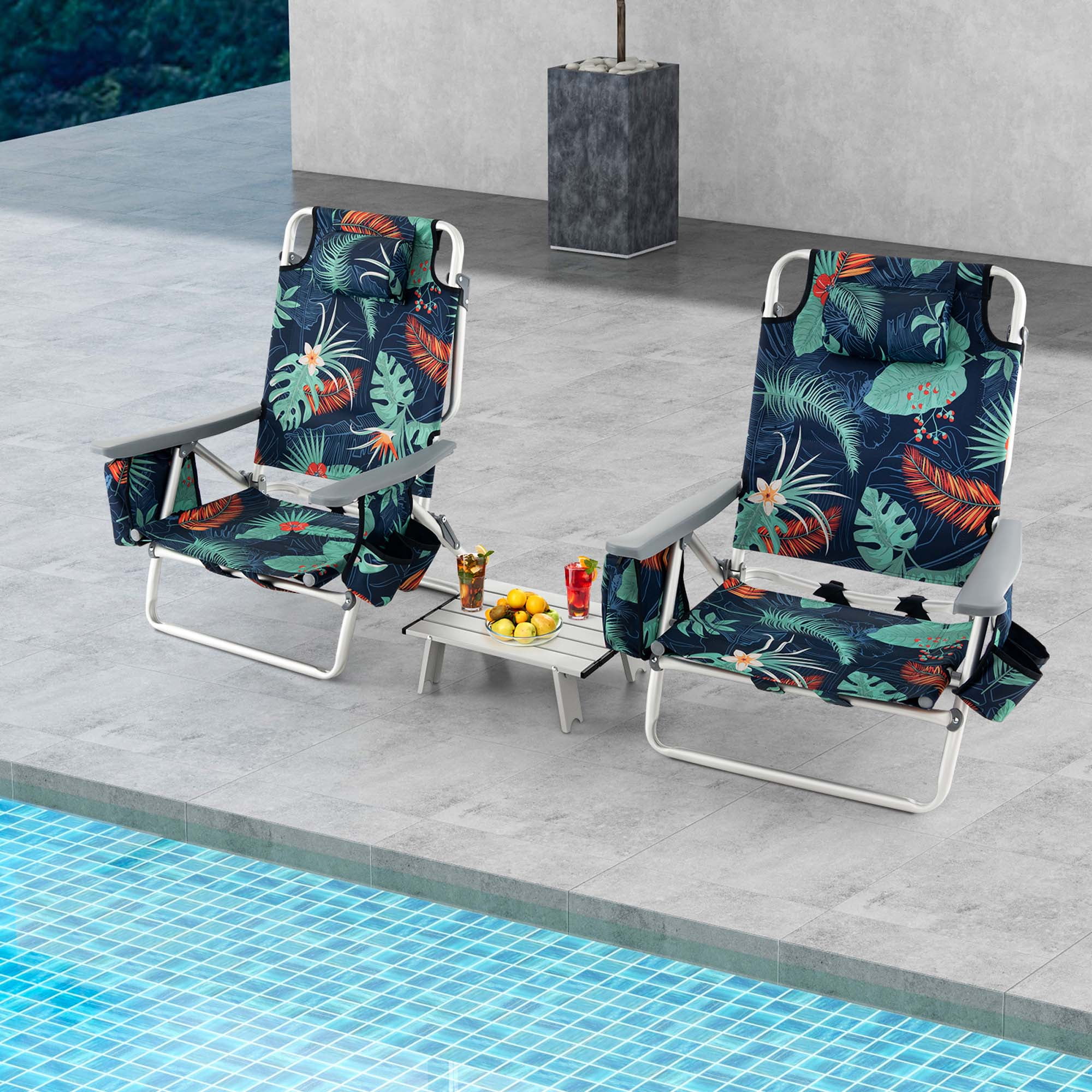 Costway 2-Pack Folding Backpack Beach Chair Table Set 5-Position Outdoor Reclining Chair Pink - Image 37