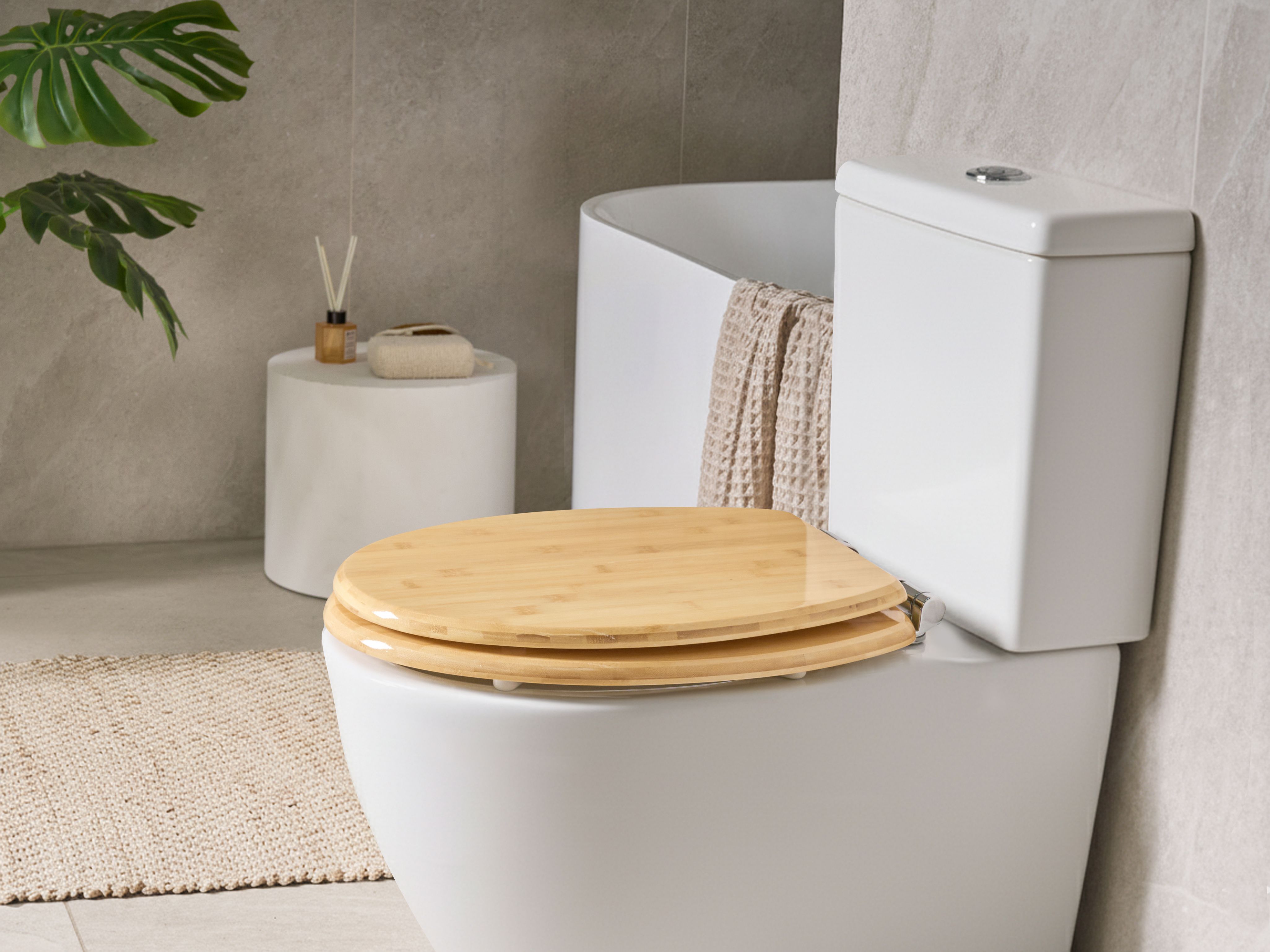 Toilet Seat CUAREIM Soft Close Bamboo Light Brown