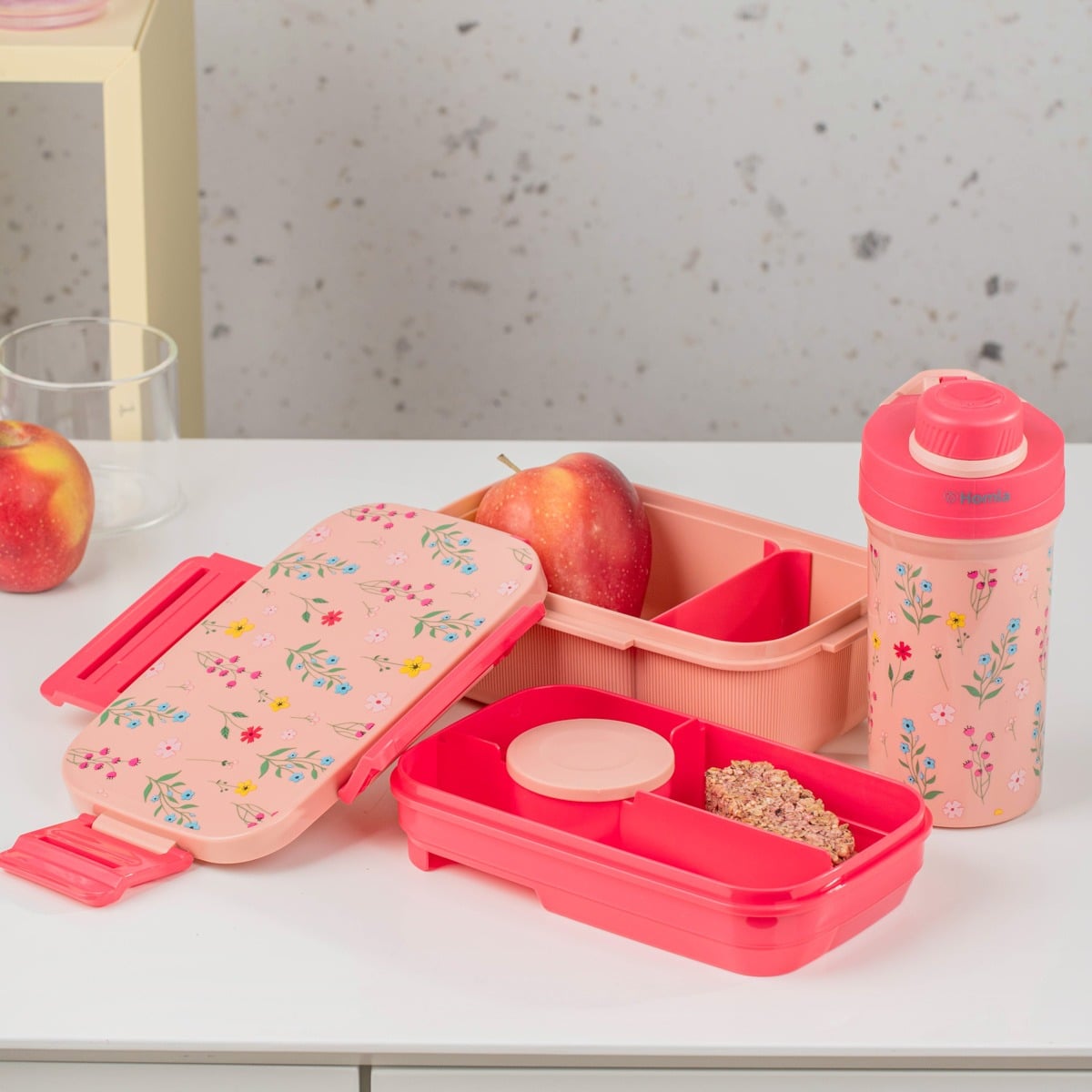 Zestaw lunchbox B2 LUSY różowy z kubkiem 1,8l + 0,5l