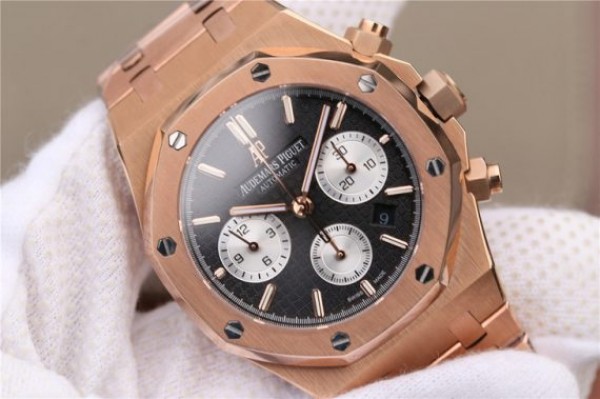Replica Audemars Piguet Royal Oak Chronograph RG JHF Black/White Dial RG Bracelet A7750 - Top club