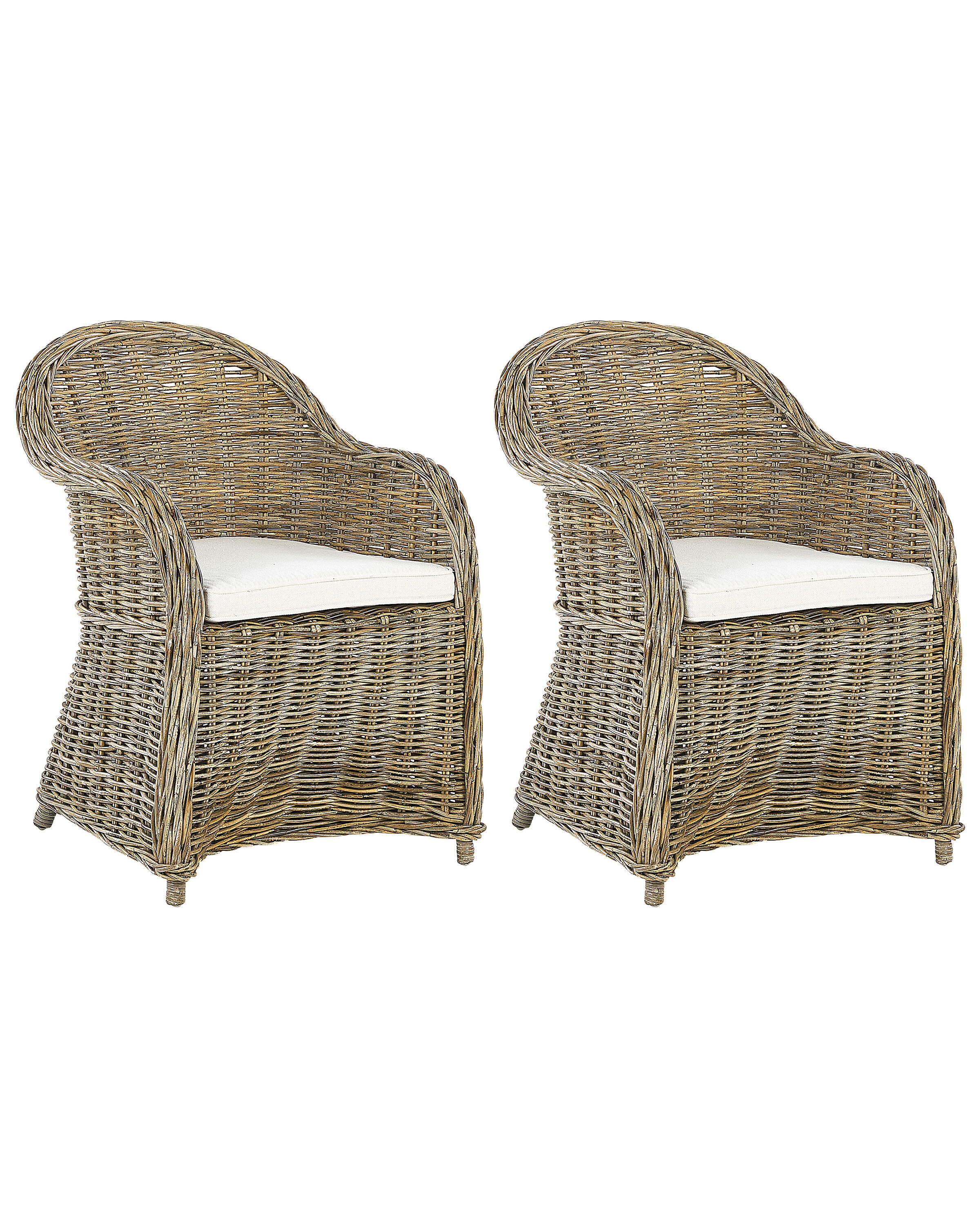 Set of 2 Garden Armchairs with Cushions SUSUA Rattan Natural