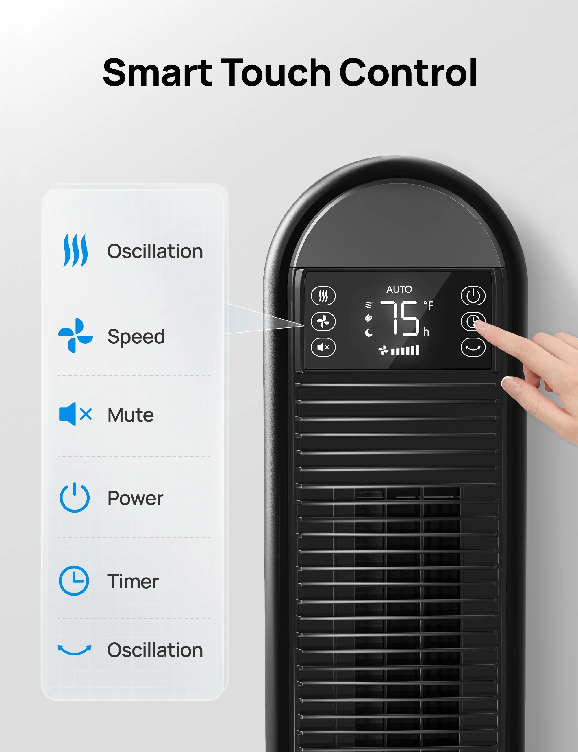 Dreo Tower Fan for Home, 42" Standing Fan with Remote, 90�� Oscillating Fan for Indoors, 34dB Quiet Bedroom Fans, 6 Speeds, 4 Modes, 12H Timer, Bladeless Fan with LED Display, 26 ft/s High Velocity - Image 4