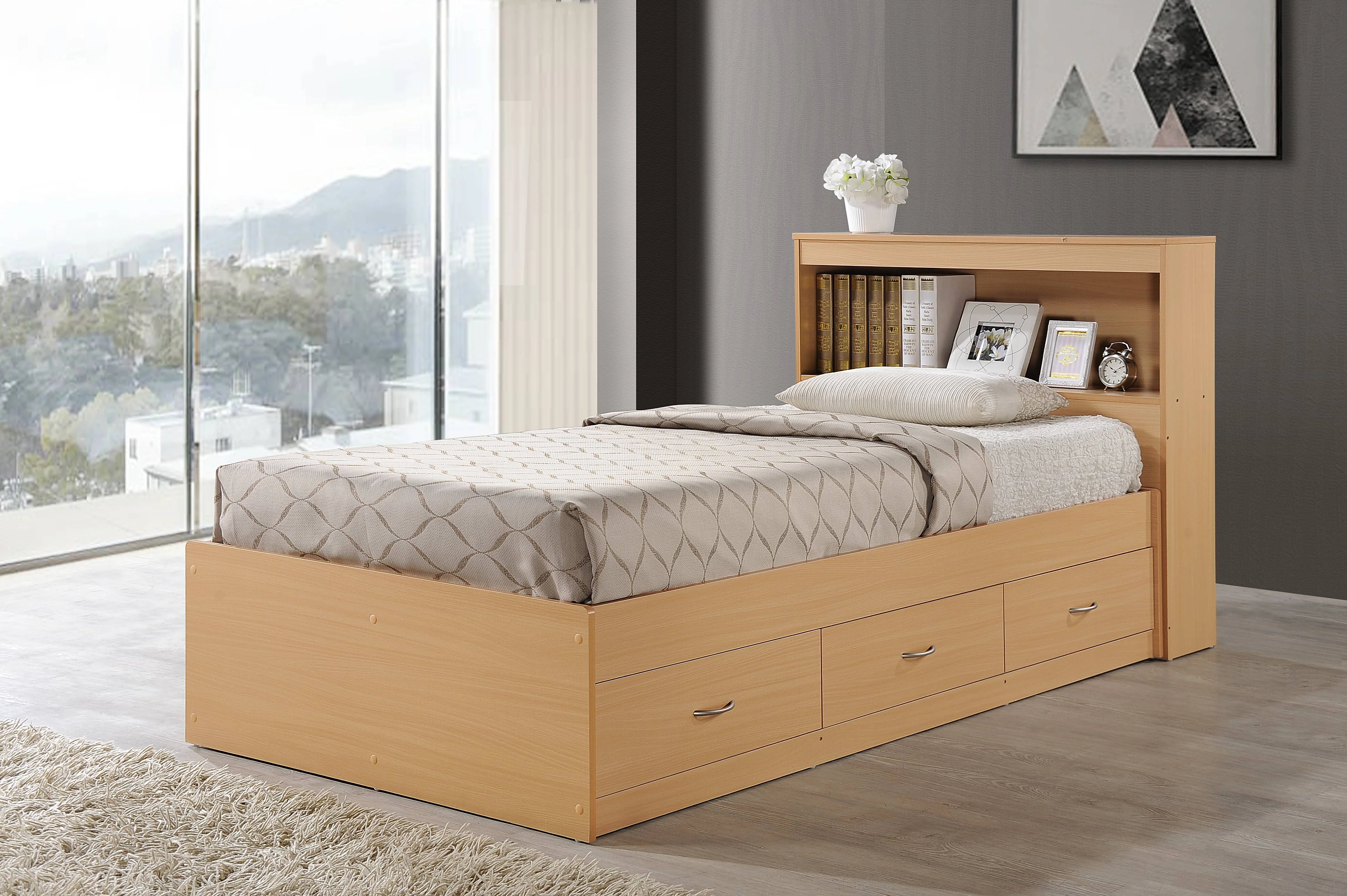 Hodedah Twin-Size Captain Bed with 3-Drawers and Headboard in White - Image 43