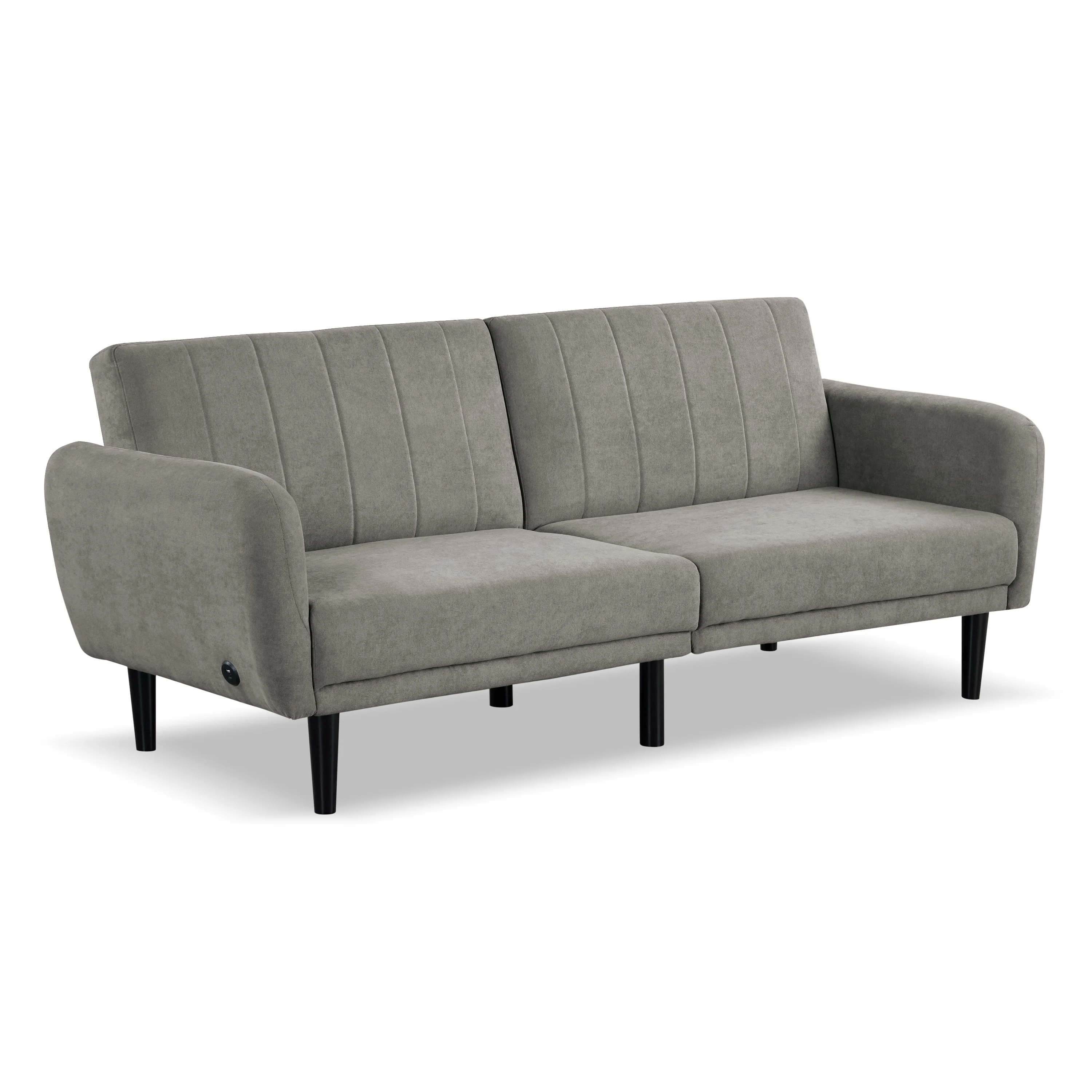 Furniture of America Alaman Modern Solid Pattern Wood Twin Convertible Futon Sofa Daybeds with USB Port up to 200 lbs, Gray