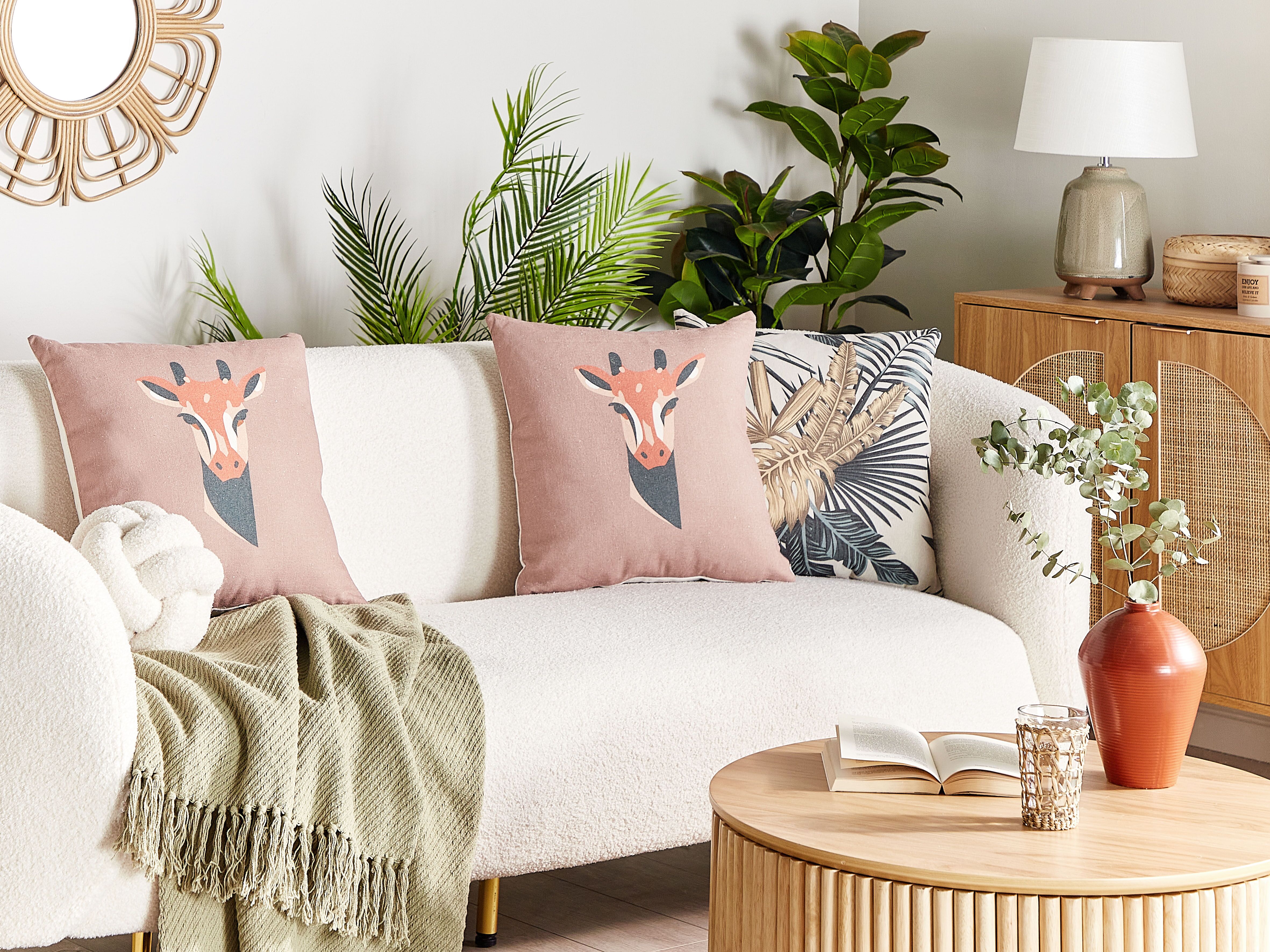 Set of 2 Decorative Cushions CANDELABRA 45 x 45 cm Pink Animal Pattern
