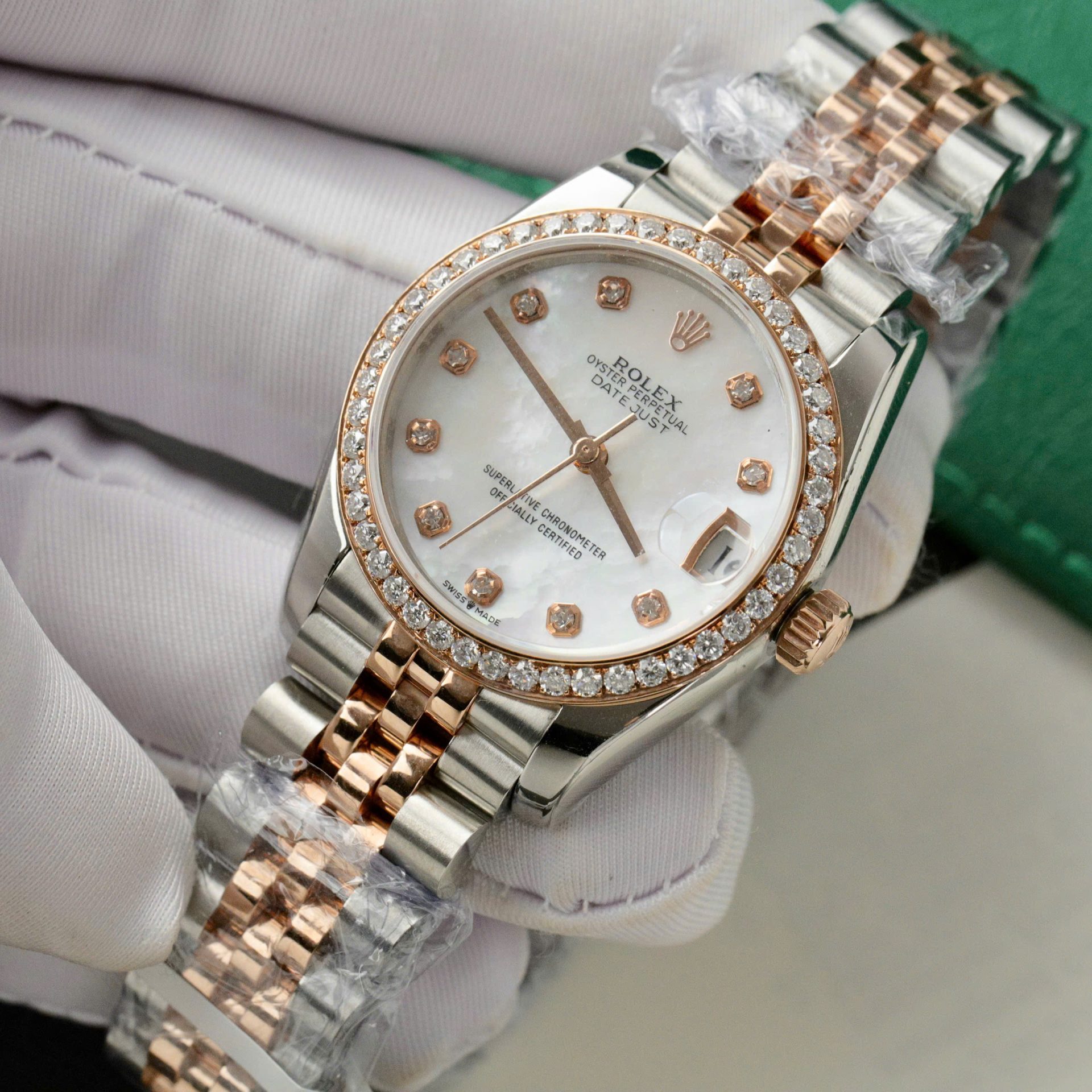 Rolex DateJust Replica 11 Watch Dial Mother Of Pearl Custom Moissanite Diamonds 31mm - Top club
