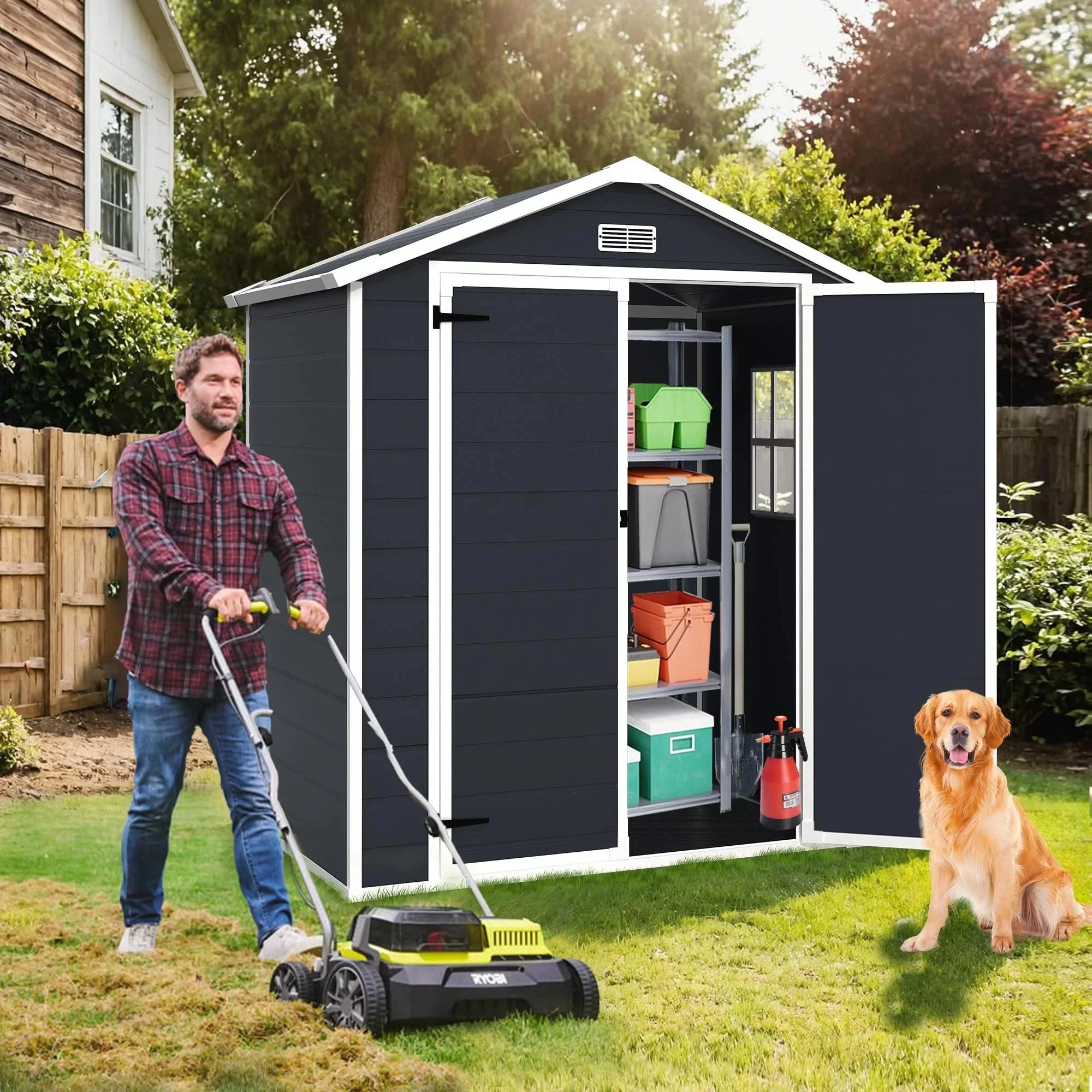 Seizeen Resin Outdoor Storage Shed With Floor, Light Gray, 82 in H - Image 49 Seizeen Resin Outdoor Storage Shed With Floor, Light Gray, 82 in H - Image 49