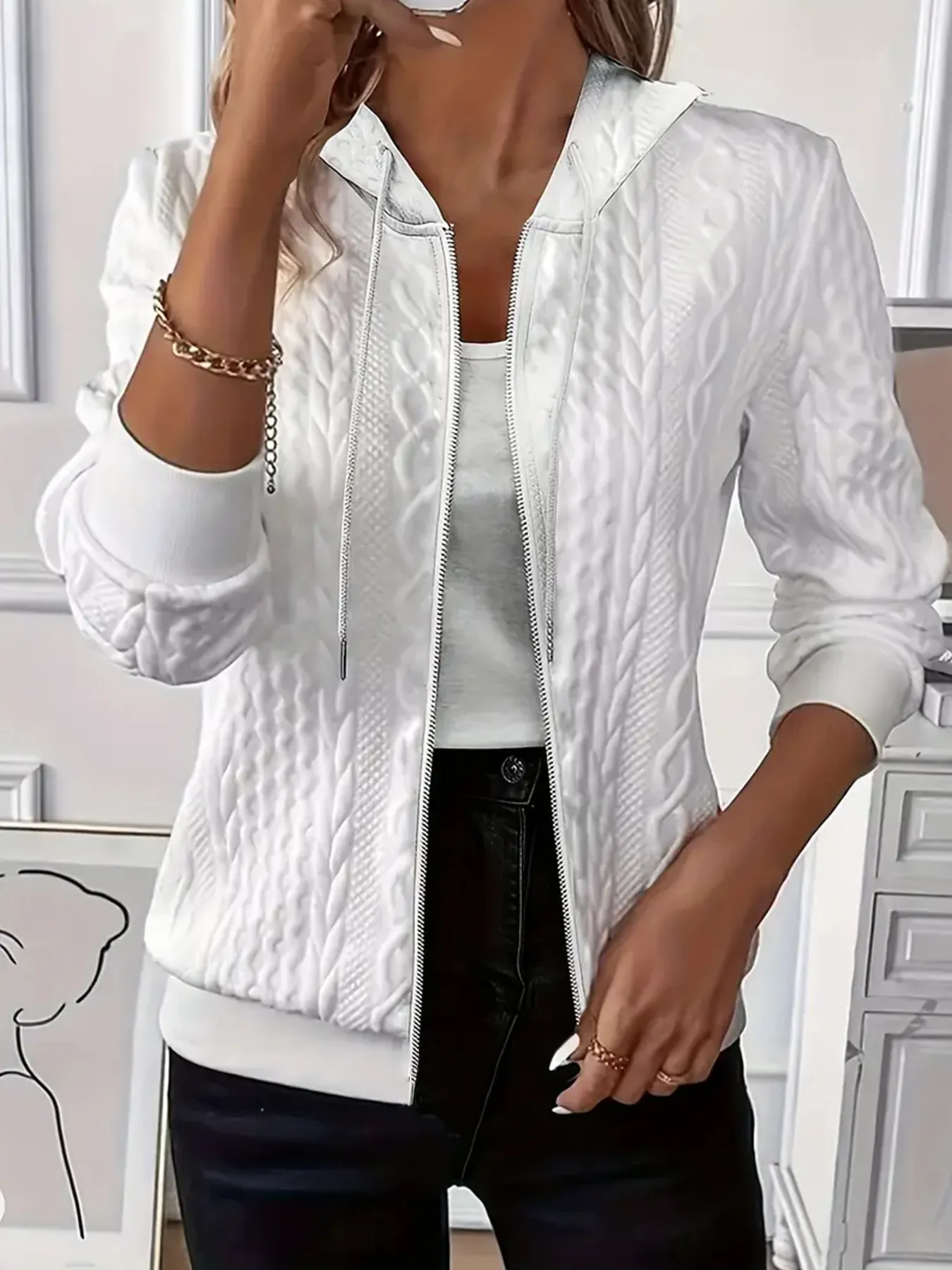 Drawstring Zip Up Hooded Jacket - ZKZOOK