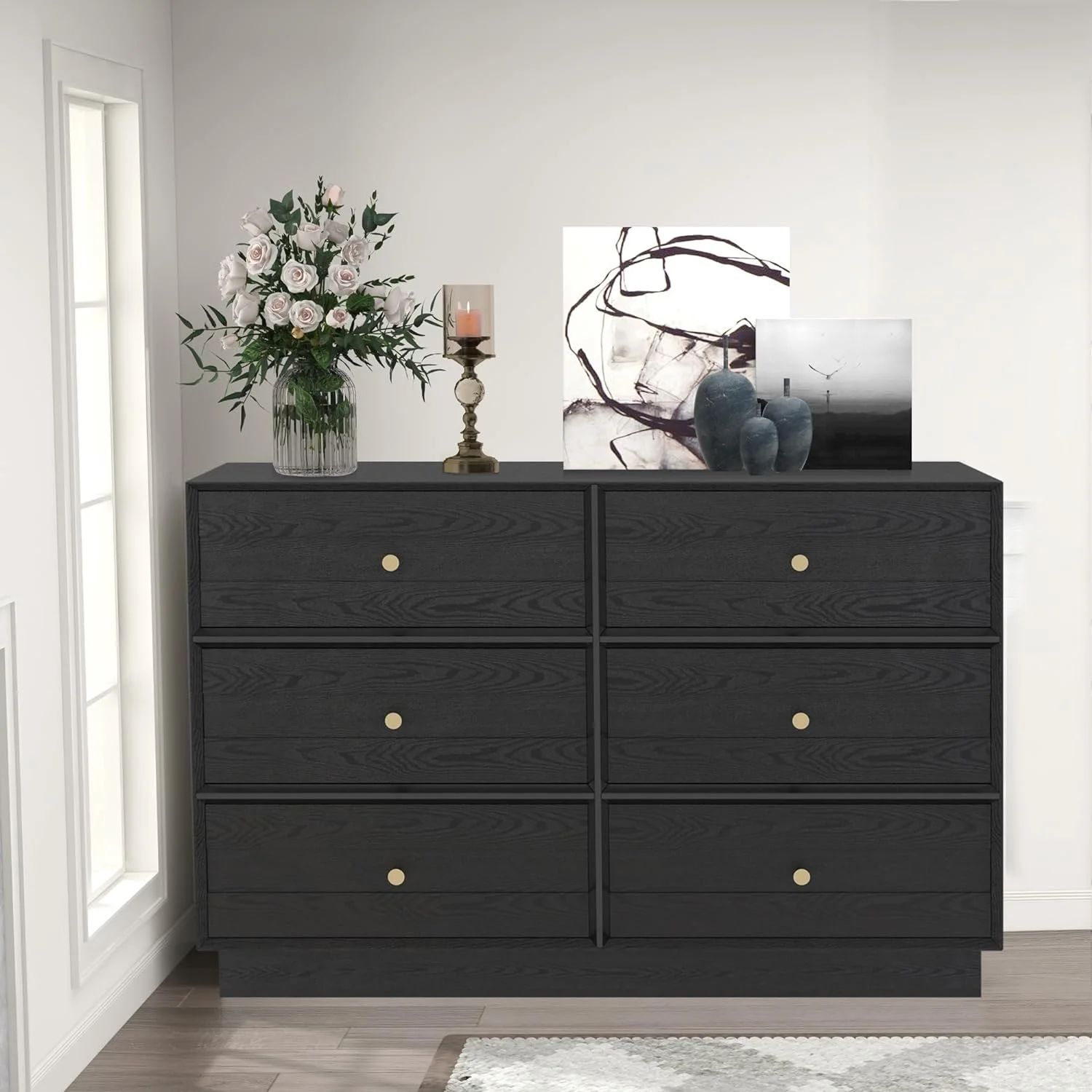 Heynemo Beige 6 Drawer Dresser, Fluted Modern Wood Chest - Image 37