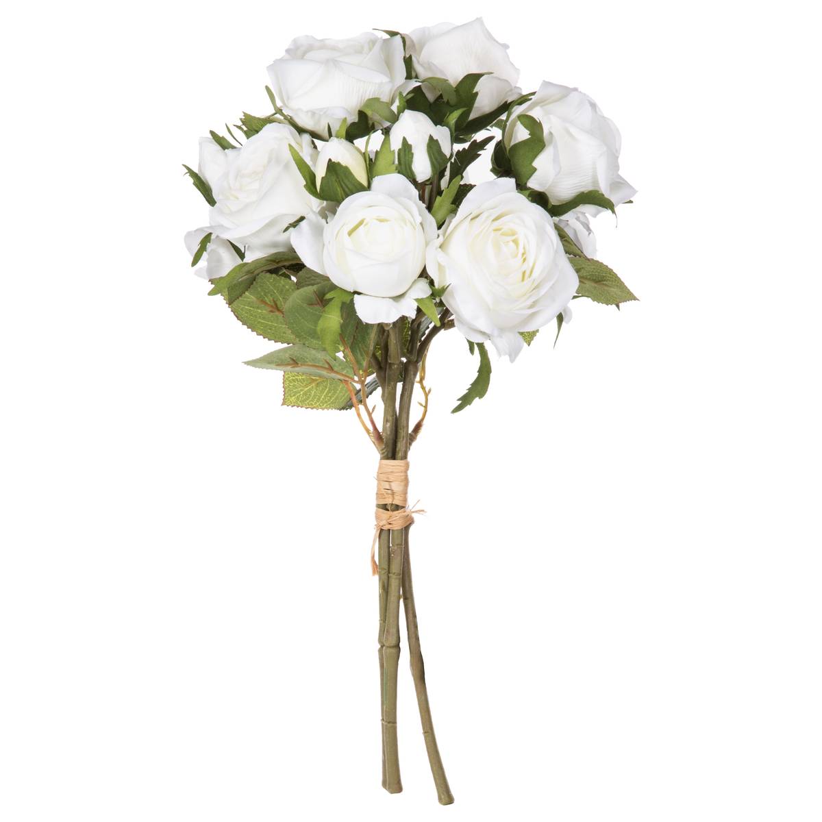 Bouquet 14 artificial roses White, H.40 cm