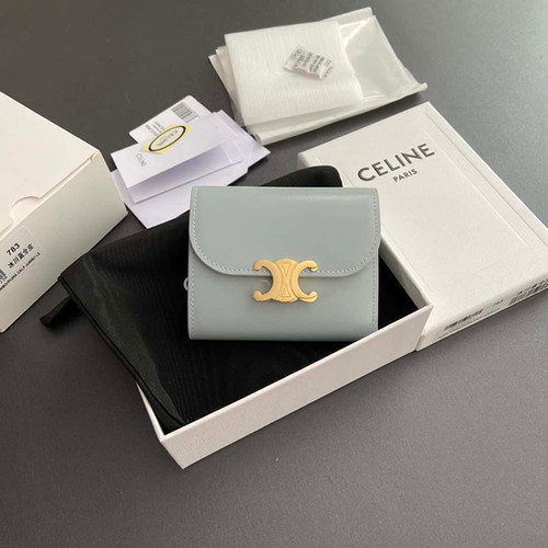2025’s Viral Celine-Inspired Triomphe Wallet: Shiny Cow Leather Luxury Gray Blue