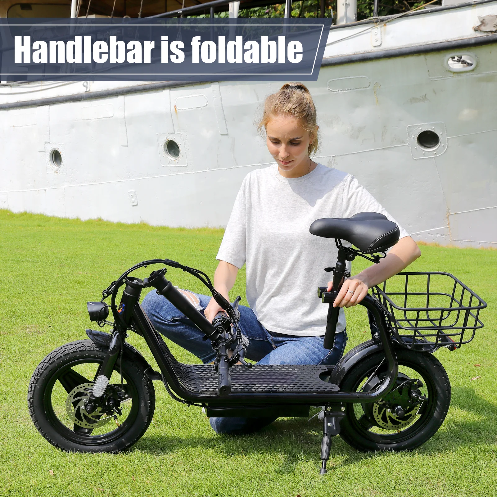 SANOPY 350W Electric Scooter with Seat for Adults, 15 Miles Range 20 Mph, 36V 5.2Ah Battery Moped, 14" Big Tire Commuter Electric Bike with Shock Absorbing, Black - Image 3