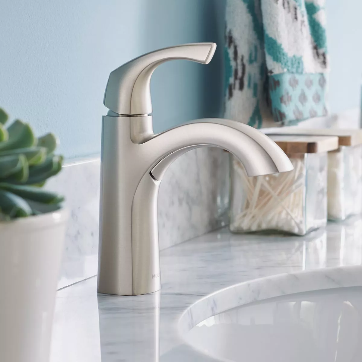 Moen Lindor 1-Handle Lever Centerset Bathroom Faucet, Spot Resist Brushed Nickel