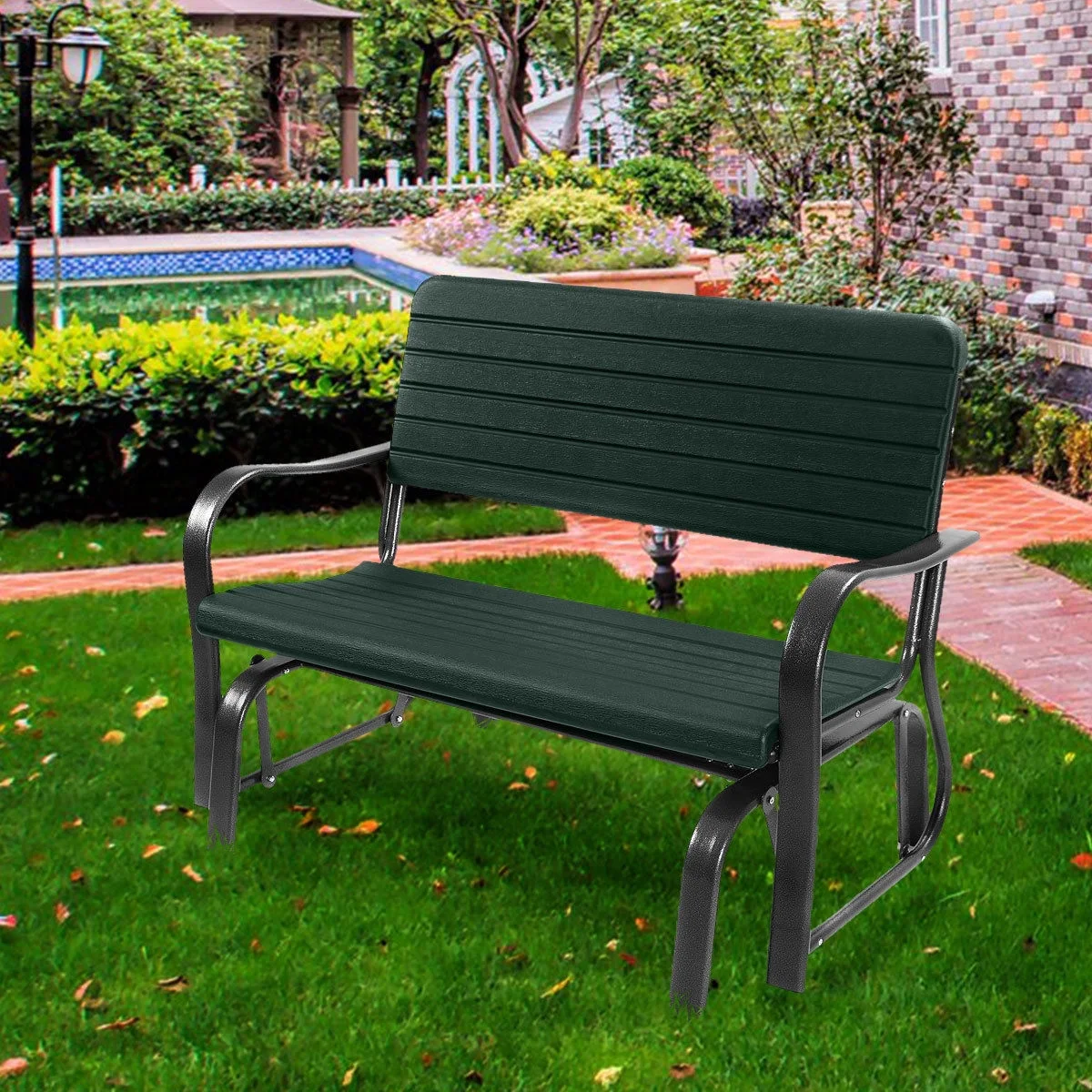 Costway Outdoor Patio Swing Porch Rocker Glider Bench Loveseat Garden Seat Steel - Image 4