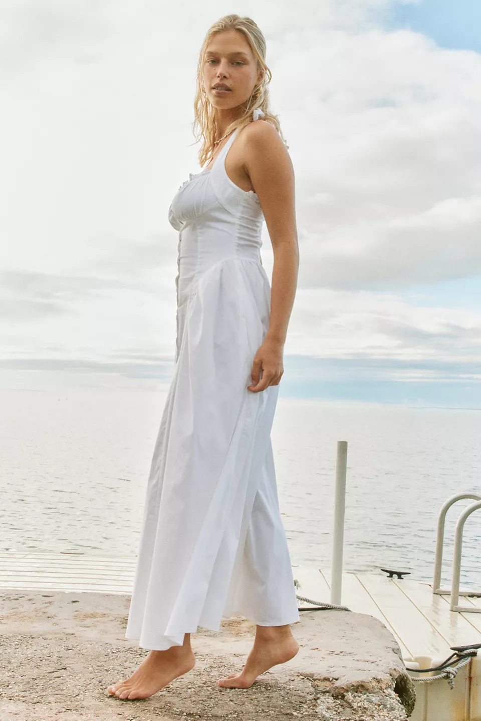 Kimchi Blue Tea Time Basque Waist Halter Midi Dress - White