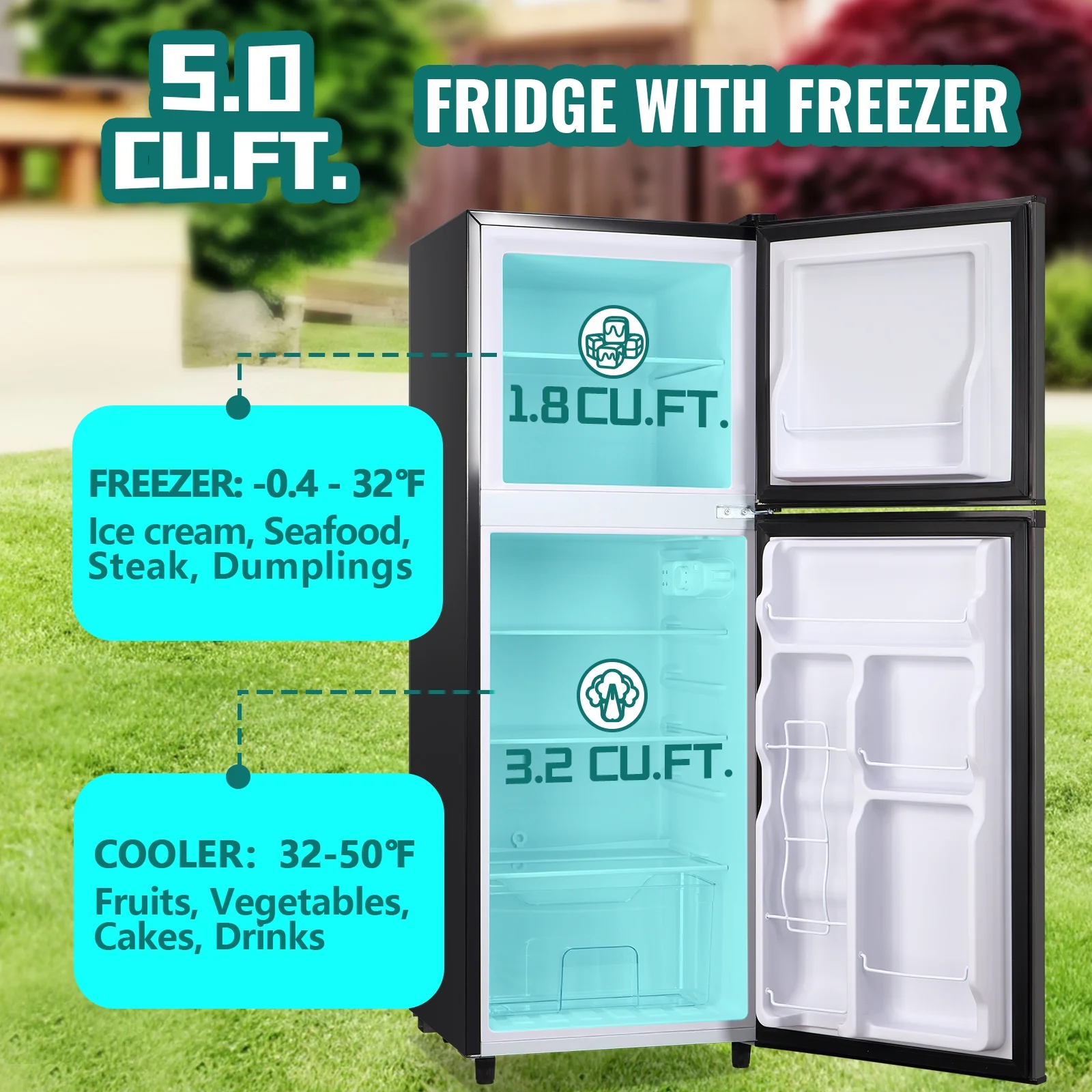 JIEJIA 5.0 Cu.Ft Apartment Size Refrigerators with Separate Freezer, 2 Door Refrigerator, Small Fridge with Freezer, Gray - Image 10