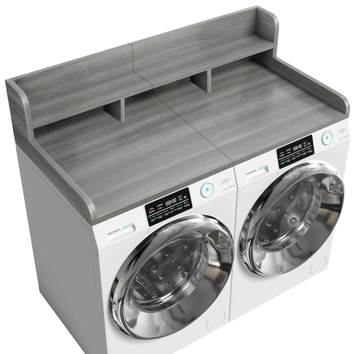 Modern Washer Dryer Countertop with 2-Tier Shelf,Laundry Room Countertop Organization Storage with 2.75" H Guard Edge Rails,Non-Slip Pad,Waterproof and Easy to Clean,54"W x 27.55"D,Natural Wood - Image 14