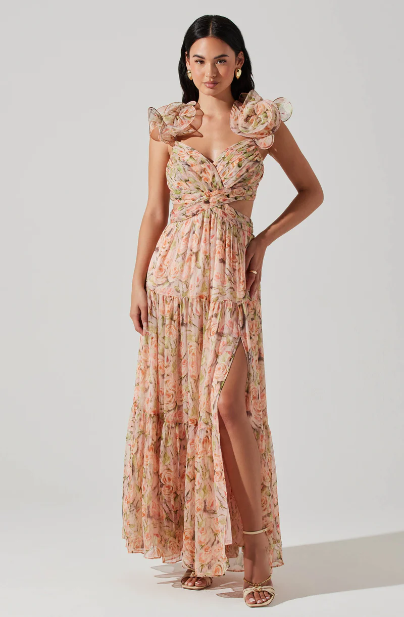Fritillaria Floral Maxi Dress - Coral floral