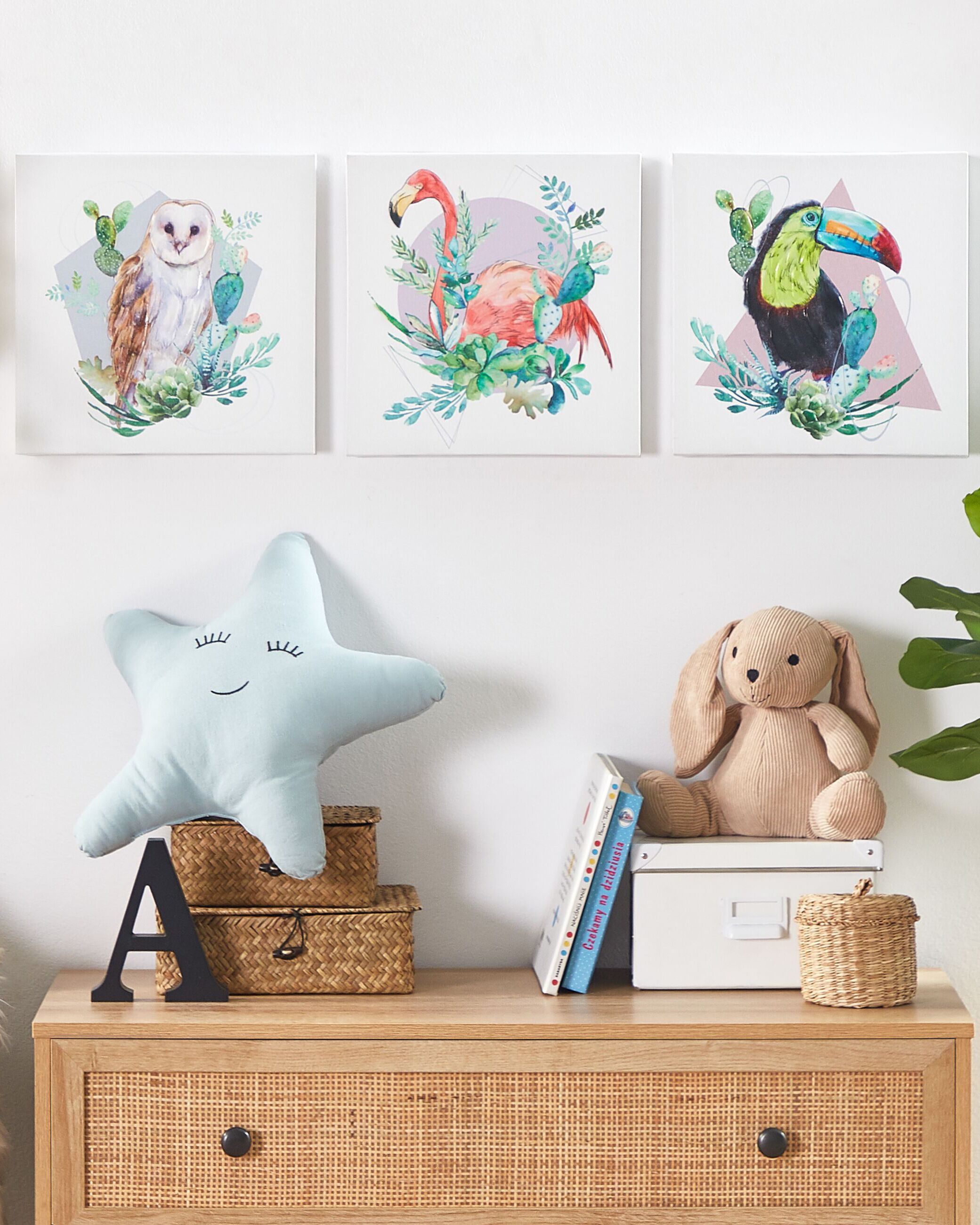 Set of 3 Canvases MENAKA Animal Motif 30 x 30 cm Multicolour