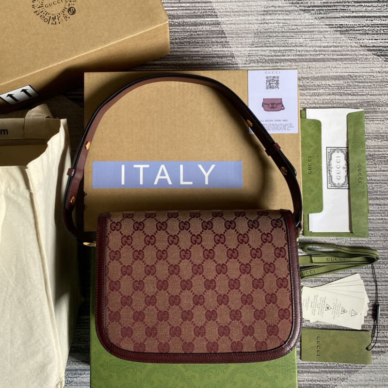Replica Gucci Horsebit 1955 Small Bag 602204 In Burgundy Gg Canvas1:1High-quality replica