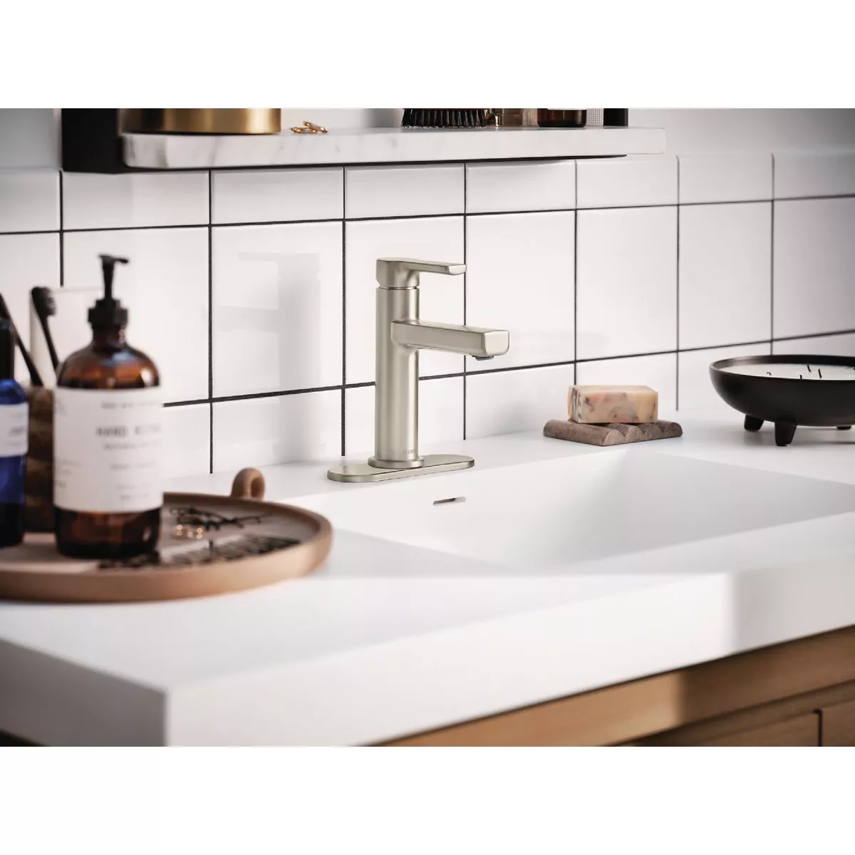 Moen Rinza 1-Handle Lever Centerset Bathroom Faucet, Spot Resist Brushed Nickel