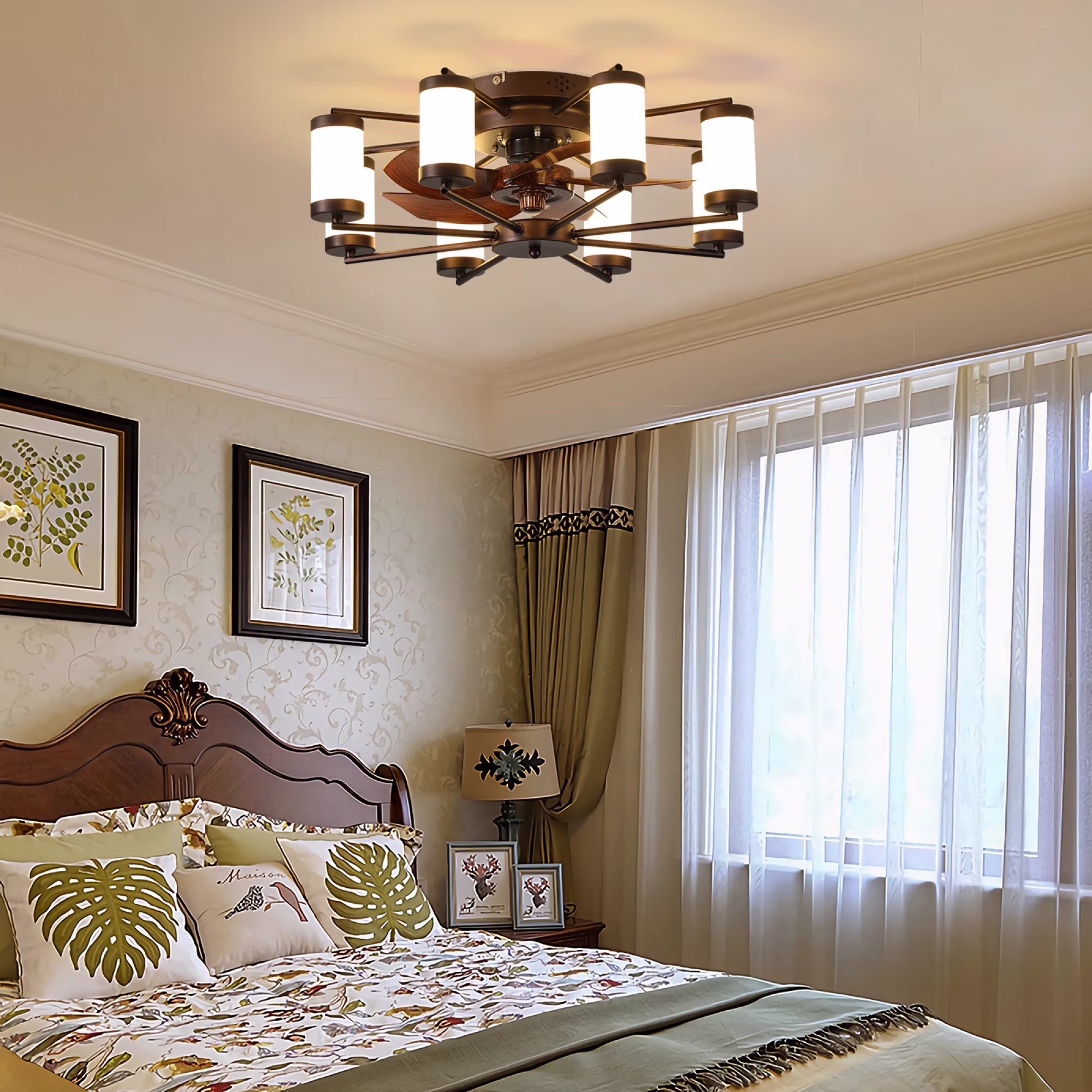 Modern Windmill-shaped Black Ceiling Fan Light with Remote - 21.7 inch Windmill Ceiling Fan, 5 Blades