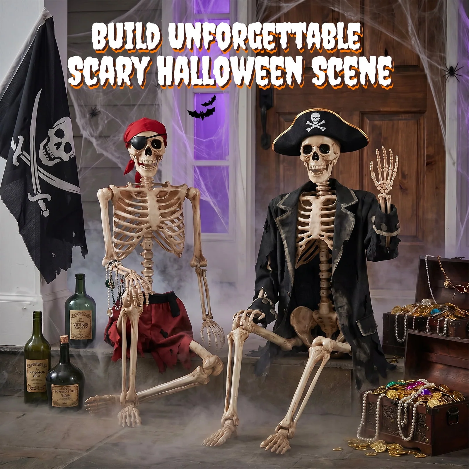 Ayieyill 5.4ft Halloween Skeleton Decorations, Weathered Posable Skeleton Decor for Halloween Decorations Outdoor Indoor - Image 9 Ayieyill 5.4ft Halloween Skeleton Decorations, Weathered Posable Skeleton Decor for Halloween Decorations Outdoor Indoor - Image 9