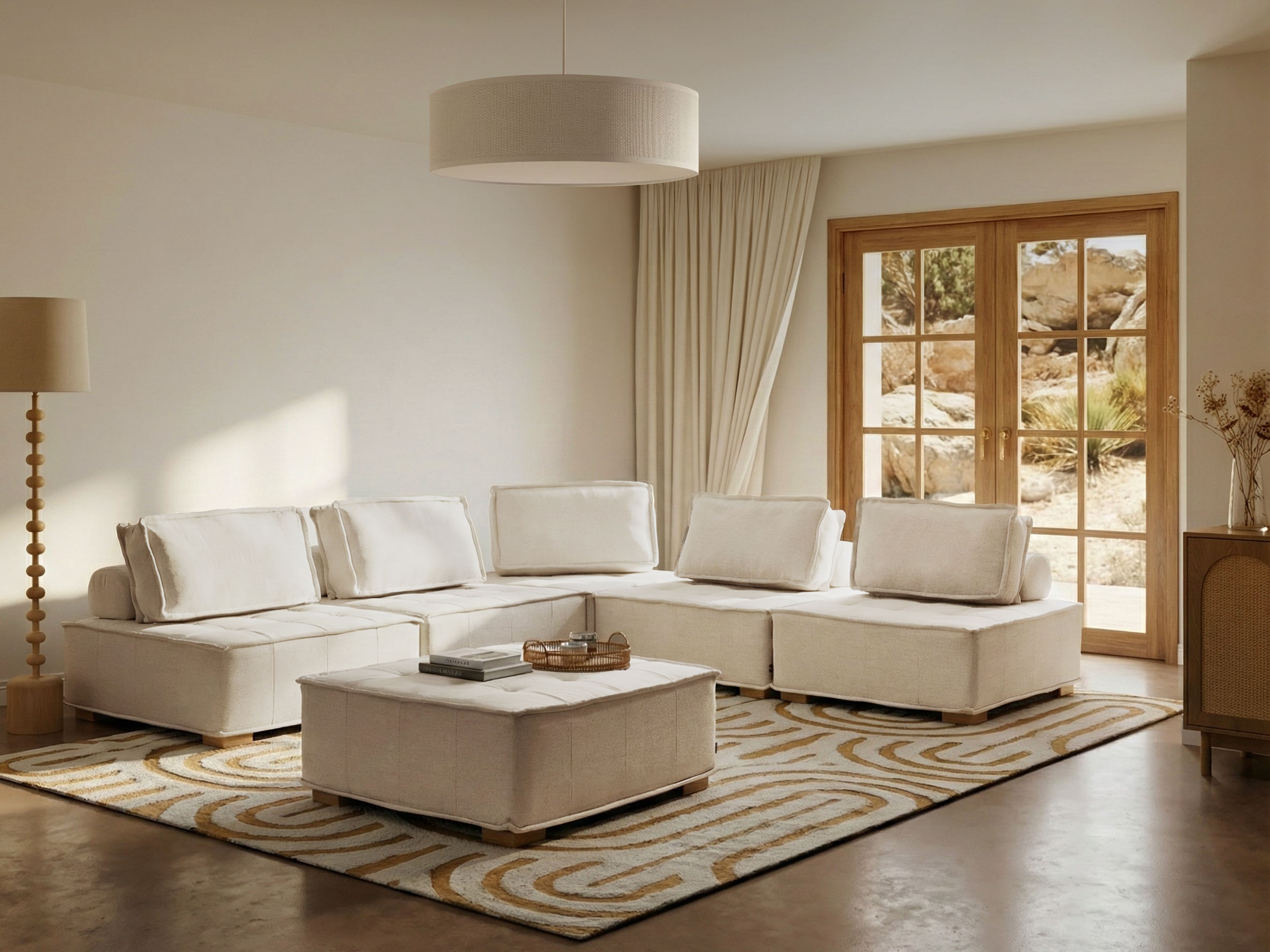 Modular Corner Sofa 5 Seater TIBRO Fabric Off-White Left Hand