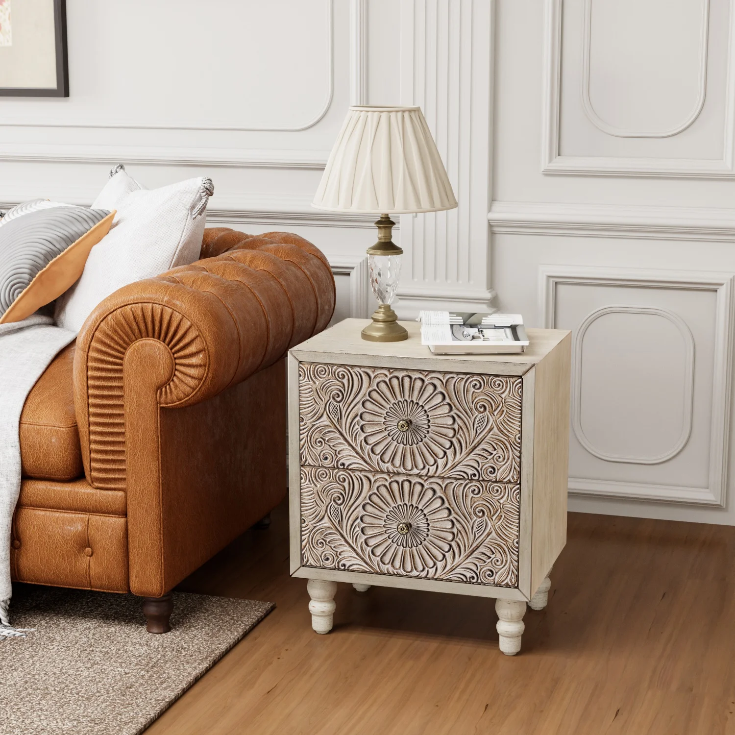 FOROUTIA Wooden Nightstand with 2 Drawers,Vintage MDF Bedside Tables with Storage - Image 4