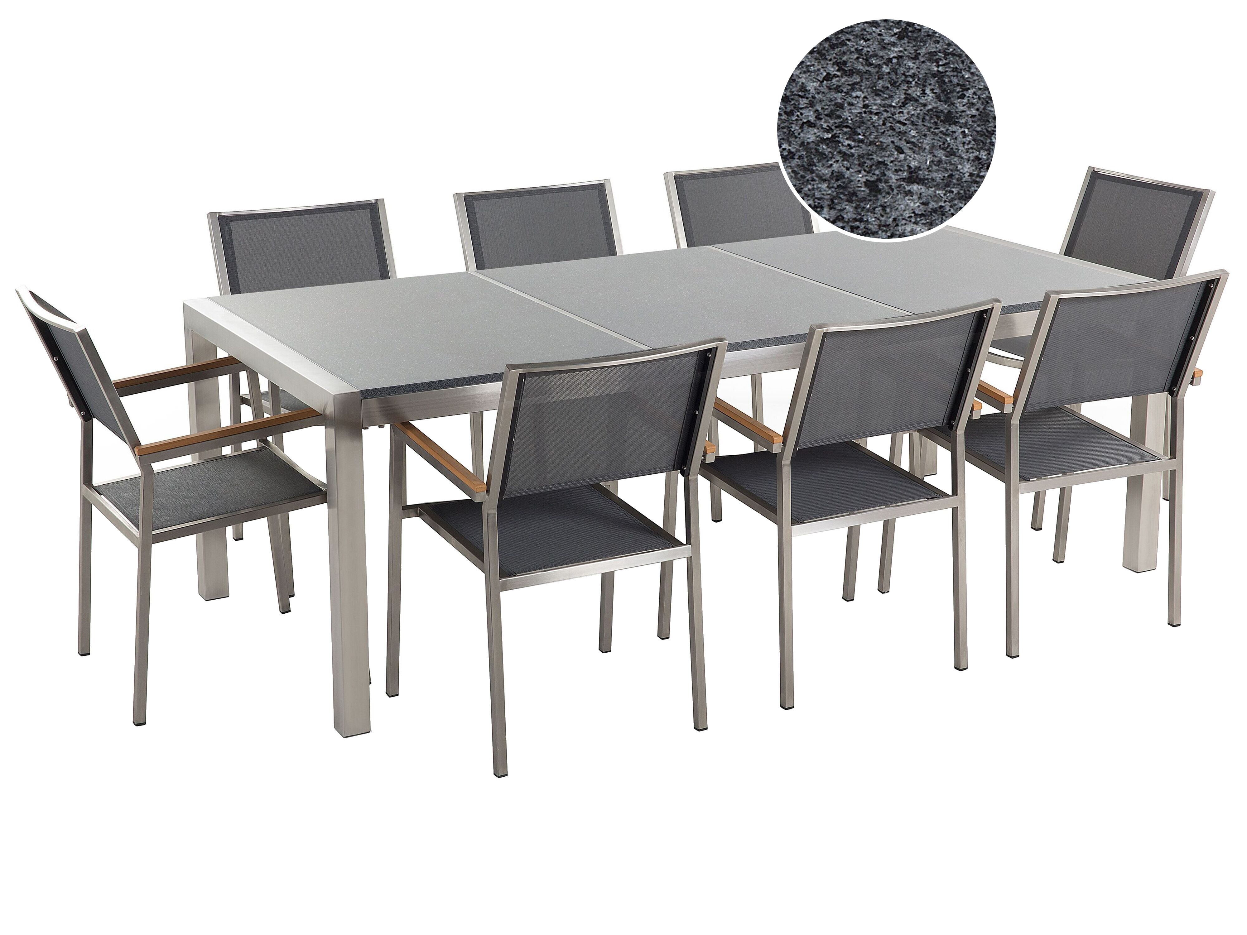 Garden Dining Set 8 Seater GROSSETO Triple Plate Granite Polished Grey