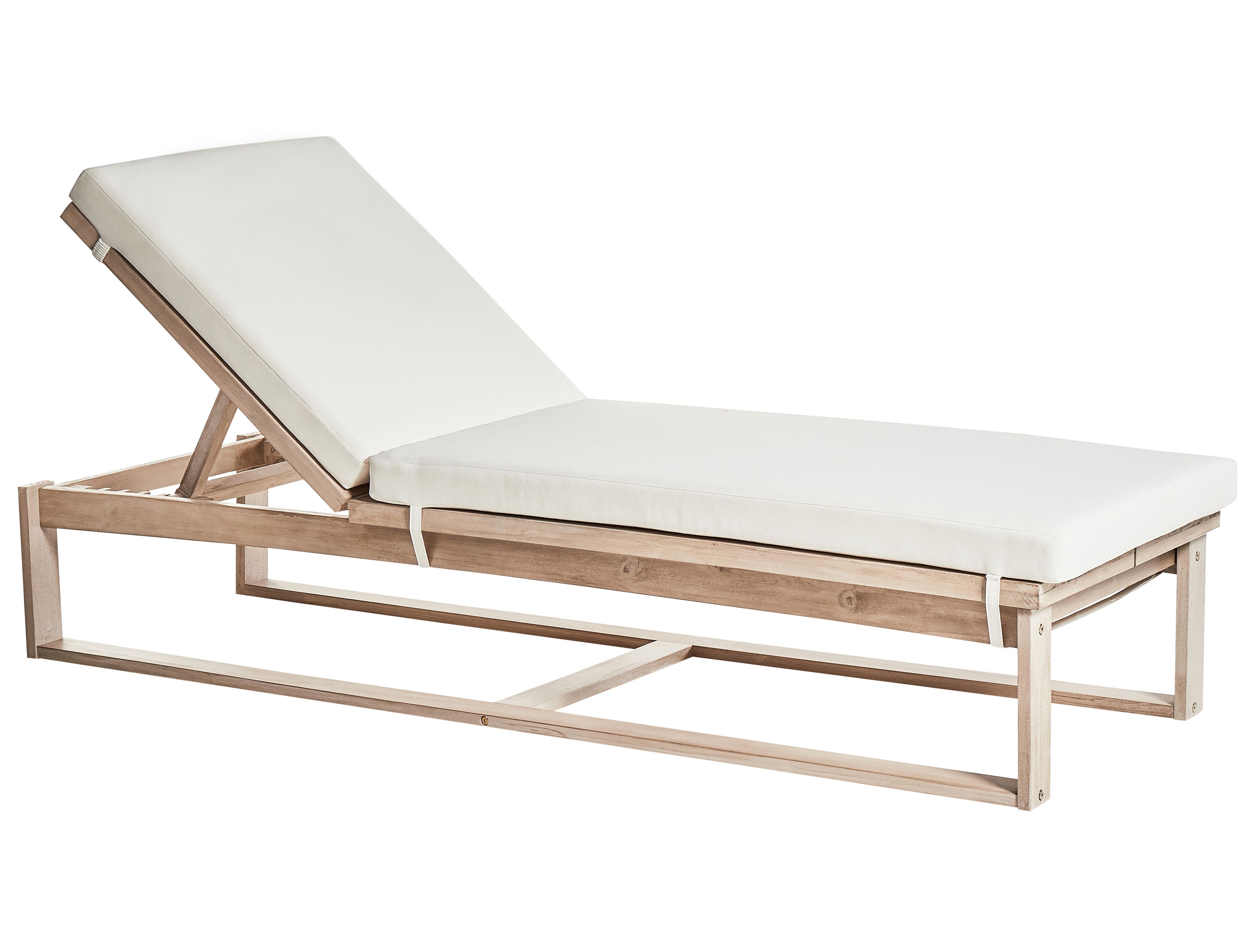 Sun Lounger with Cushion AZZANELLO Acacia Wood Off-White