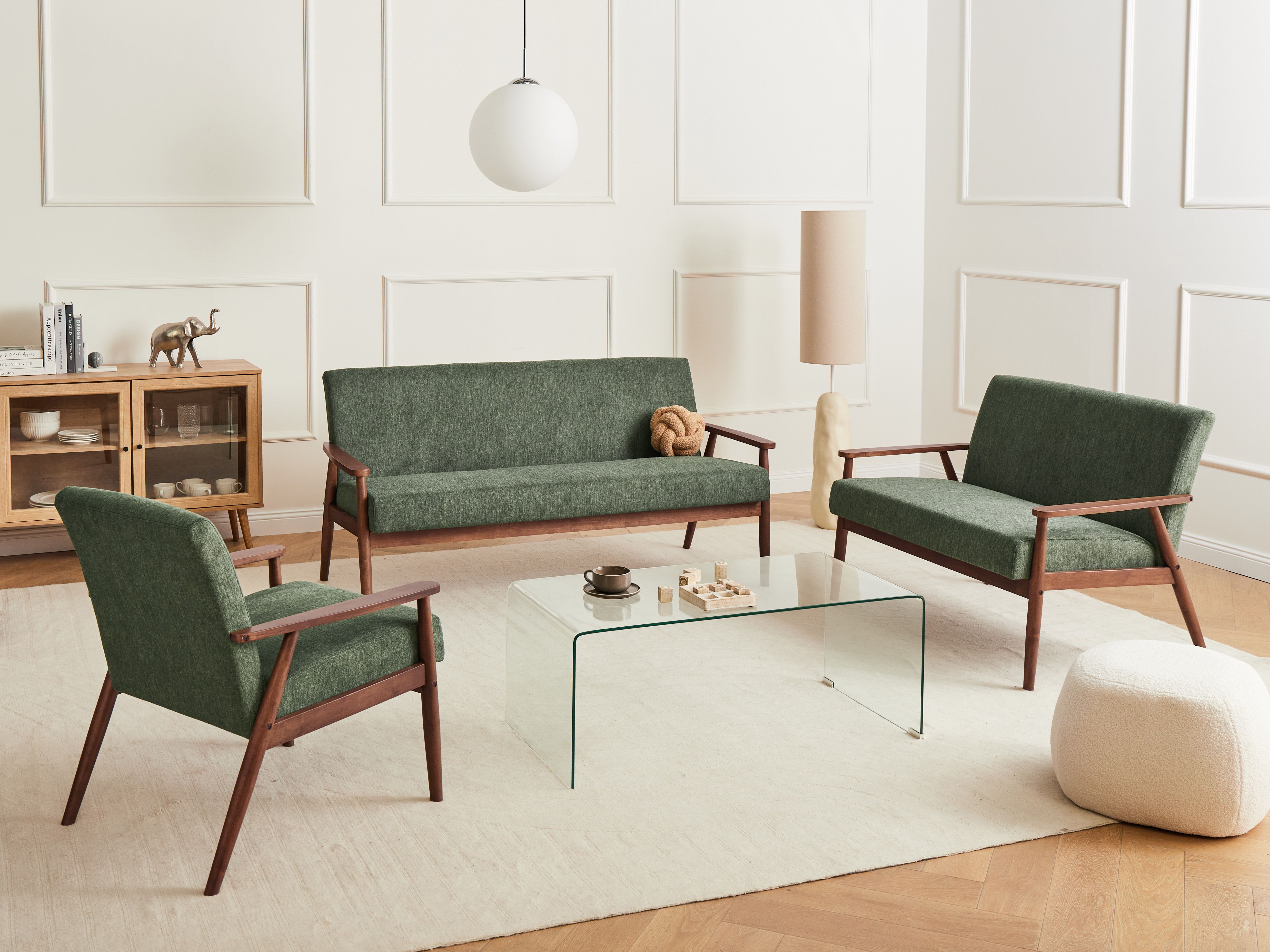 Living Room Set 6 Seater ESRUM Fabric Dark Brown/ Green