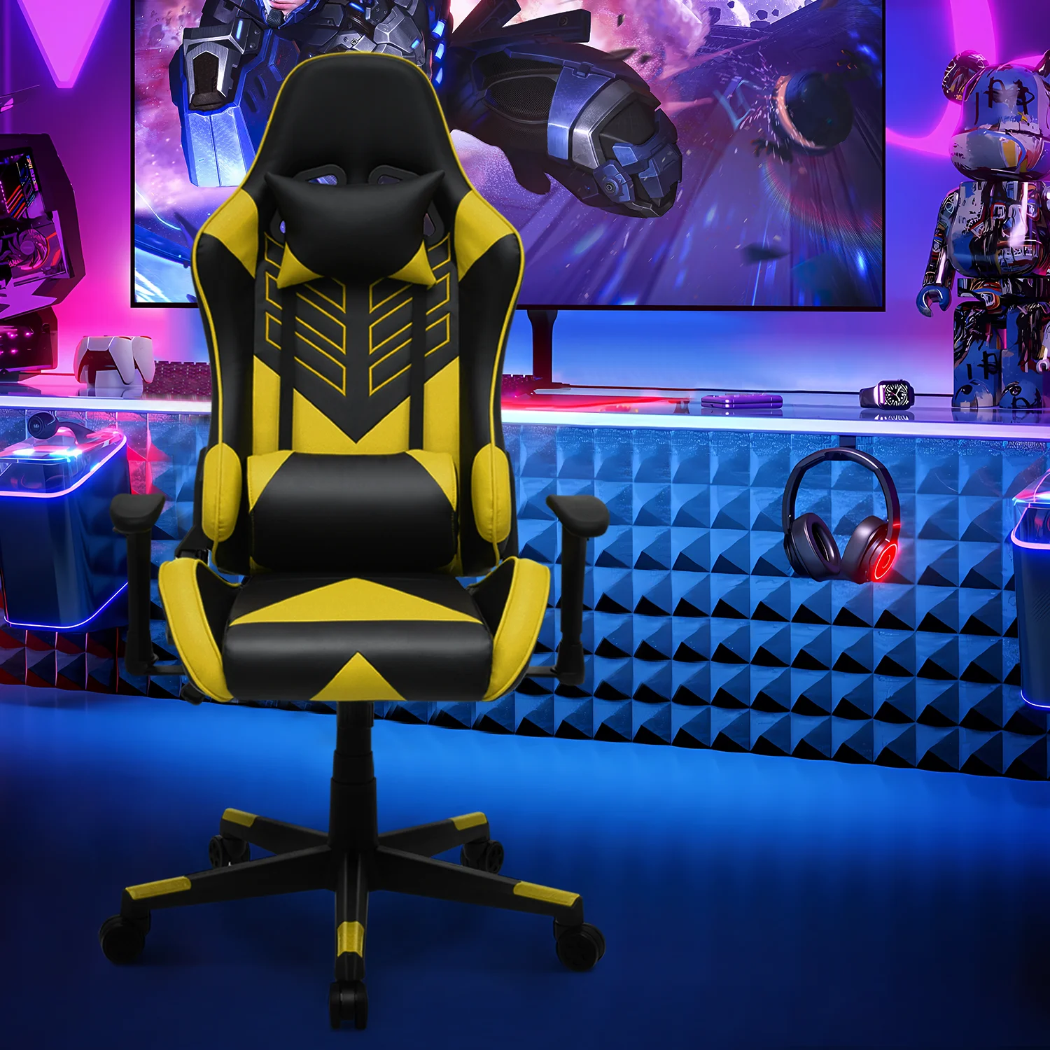 Magshion Ergonomic Gaming Chair, Comfortable Gaming Chair, Computer Chair Leather Desk Chair Adjustable Swivel Gaming Office Chair, Blue - Image 46