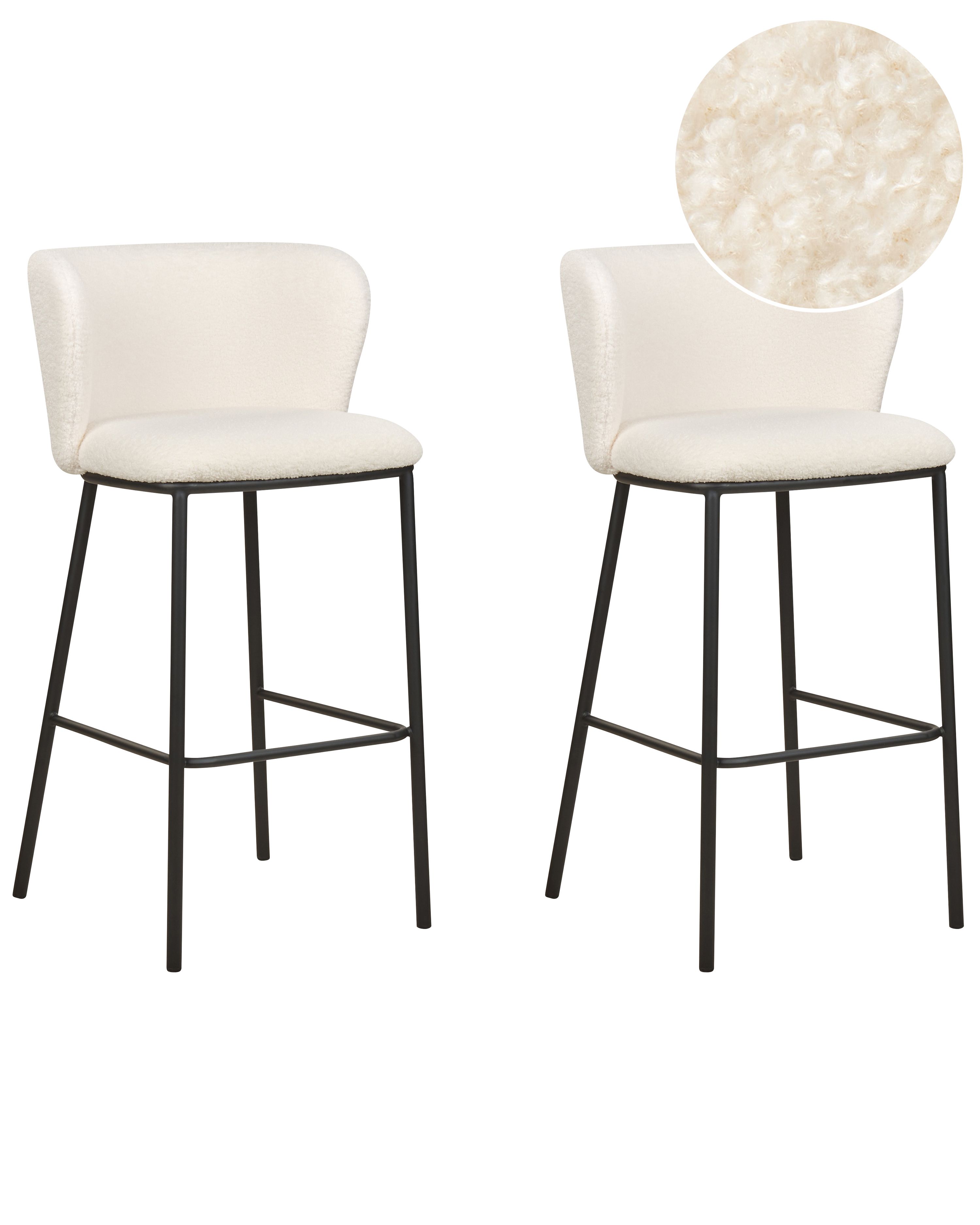 Set of 2 Bar Chairs MINA Boucle White