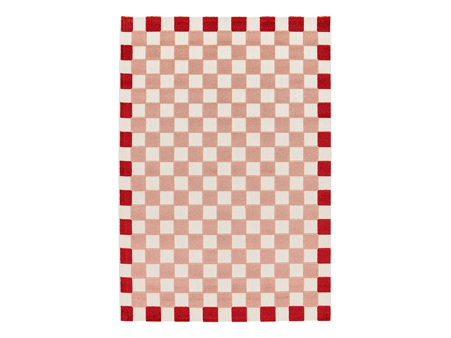 Tapis intérieur/extérieur damier rose et rouge 200x290cm - Mona