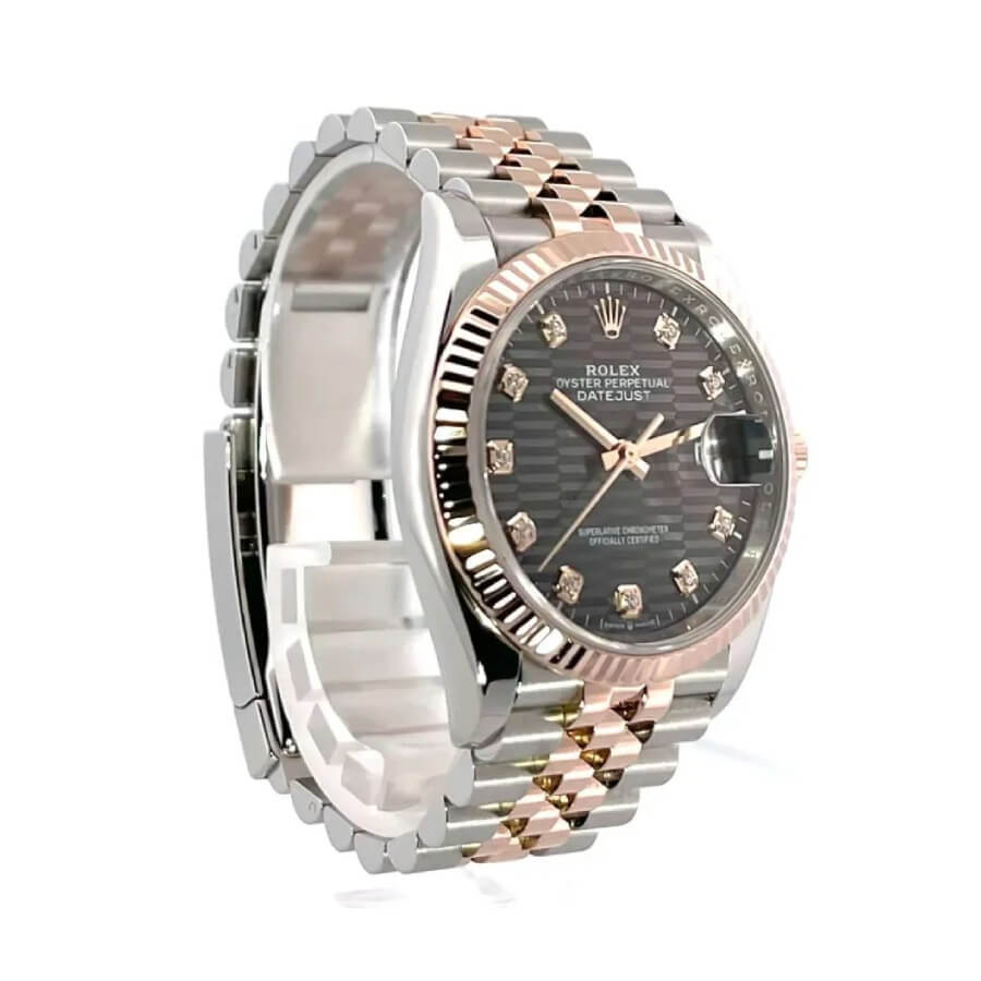 Rolex Datejust 126231, 36mm – Everose Gold Fluted Bezel, Slate Motif Dial with Diamond - Elite Watch Atelier