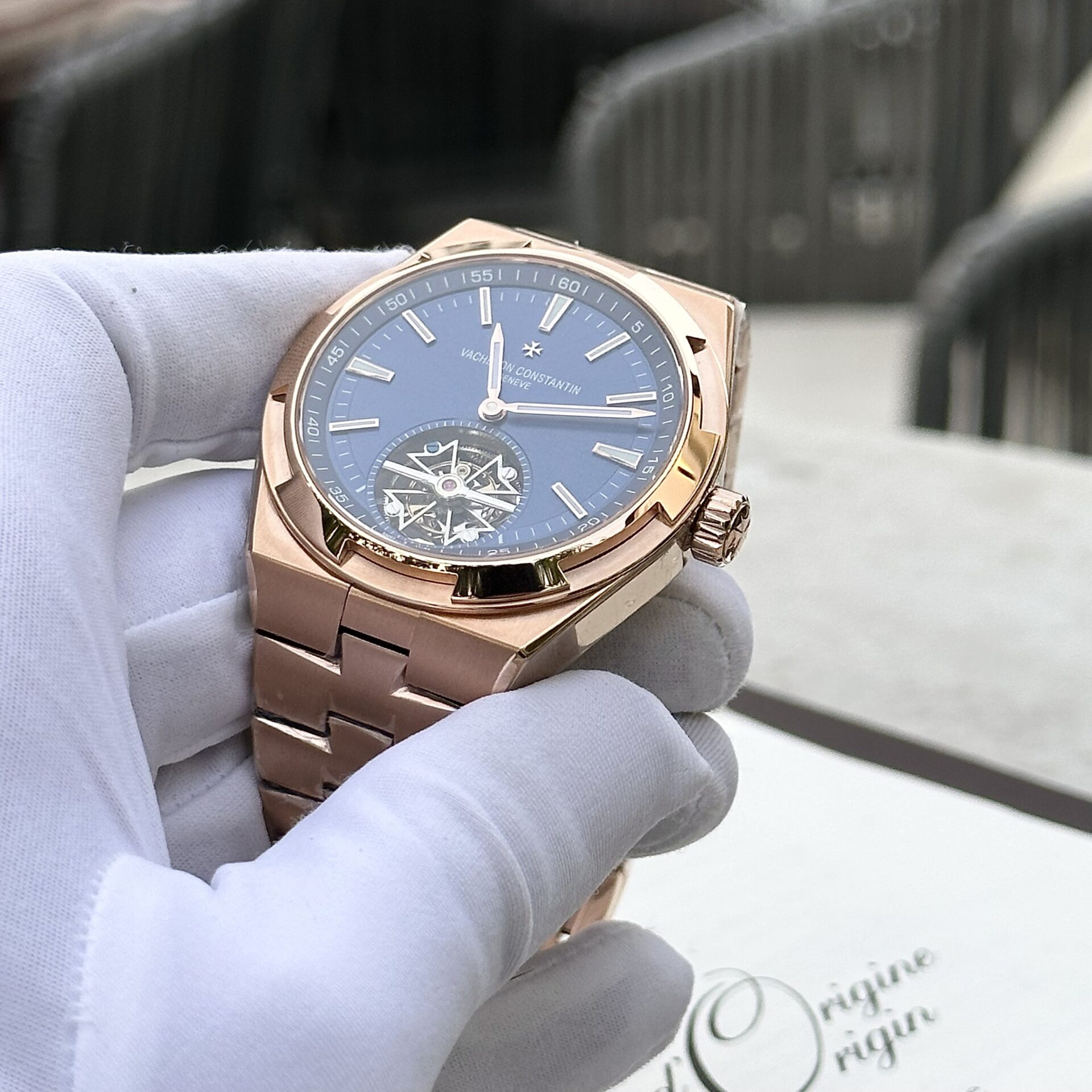 Vacheron Constantin Replica 11 Watch Overseas Tourbillon 6000V Rose Gold Plated Blue Dial 42.5mm - Top club
