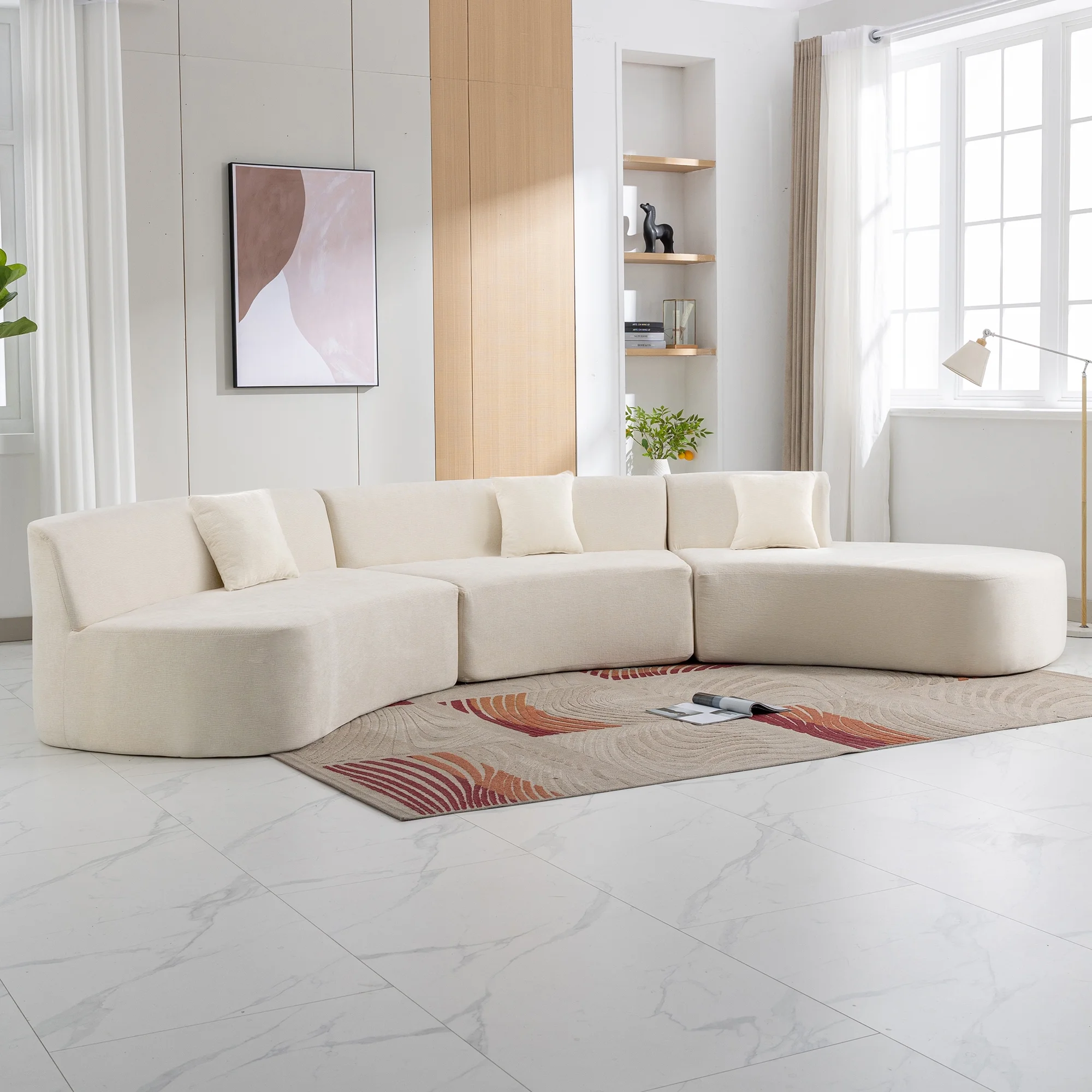 Harper & Bright Designs Modern Curved Floor Sofa Set, Modular Sectional Sponge Couch for Living Room, 2 PC Free Combination No Assembly Foam-Filled Sofa, Beige - Image 32