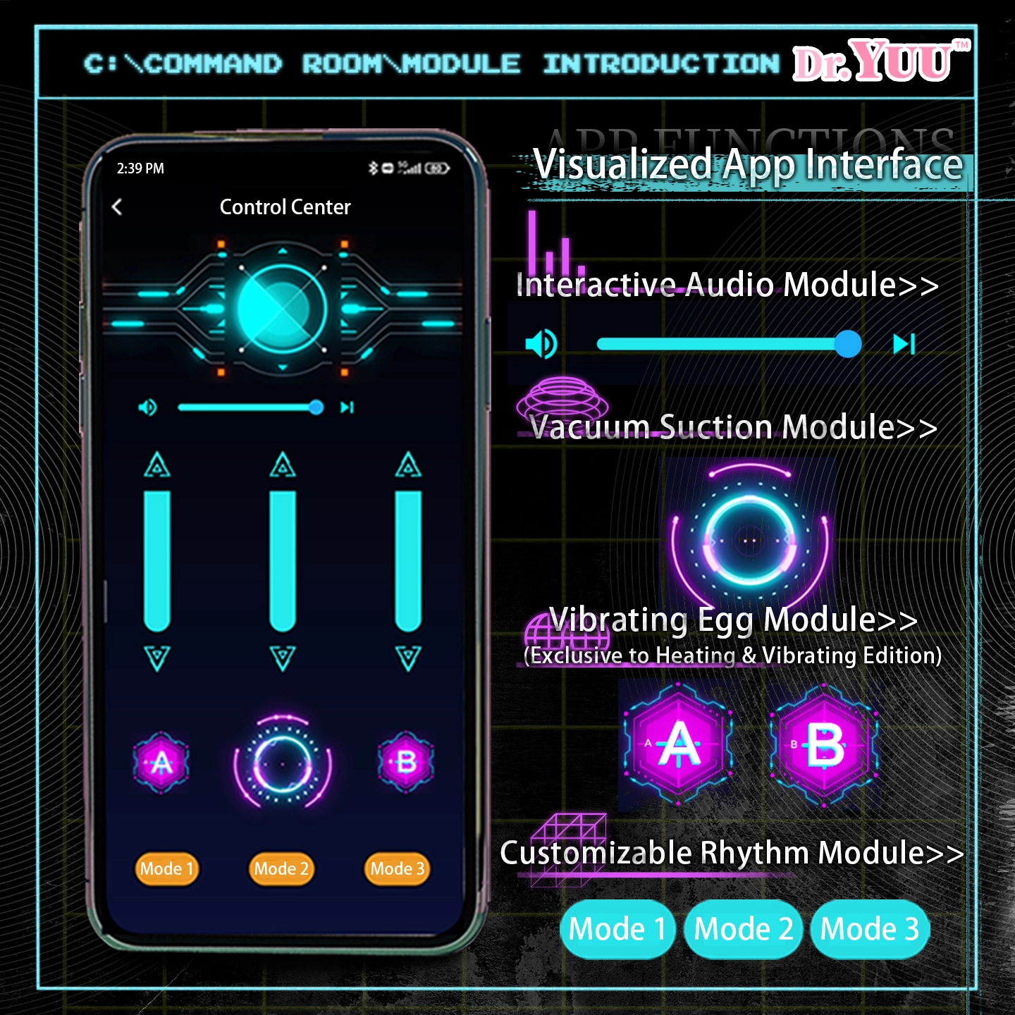 Easy-to-use button control panel for multiple modes on the Dr.YUU Little Devil sex toy.