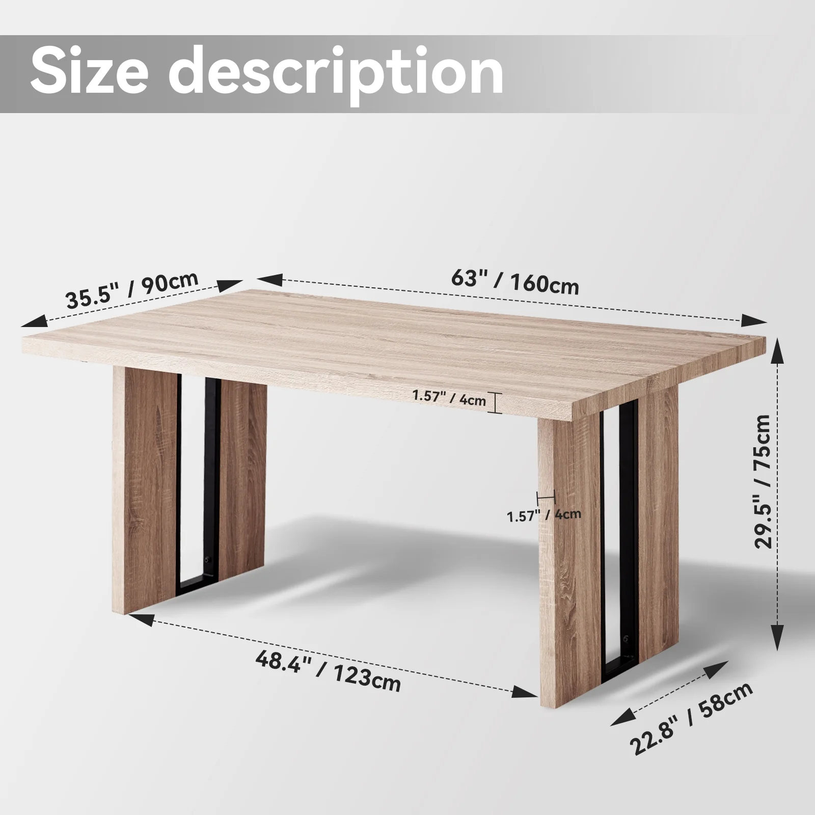 5pcs Rectangle Dining Table Chairs Set for 4, 63" Farmhouse Wood Kitchen Table with 4 Upholstered Mid Century Modern Boucle Chairs for Dinner, Living Dining Room, Apartment, Beige - Image 10