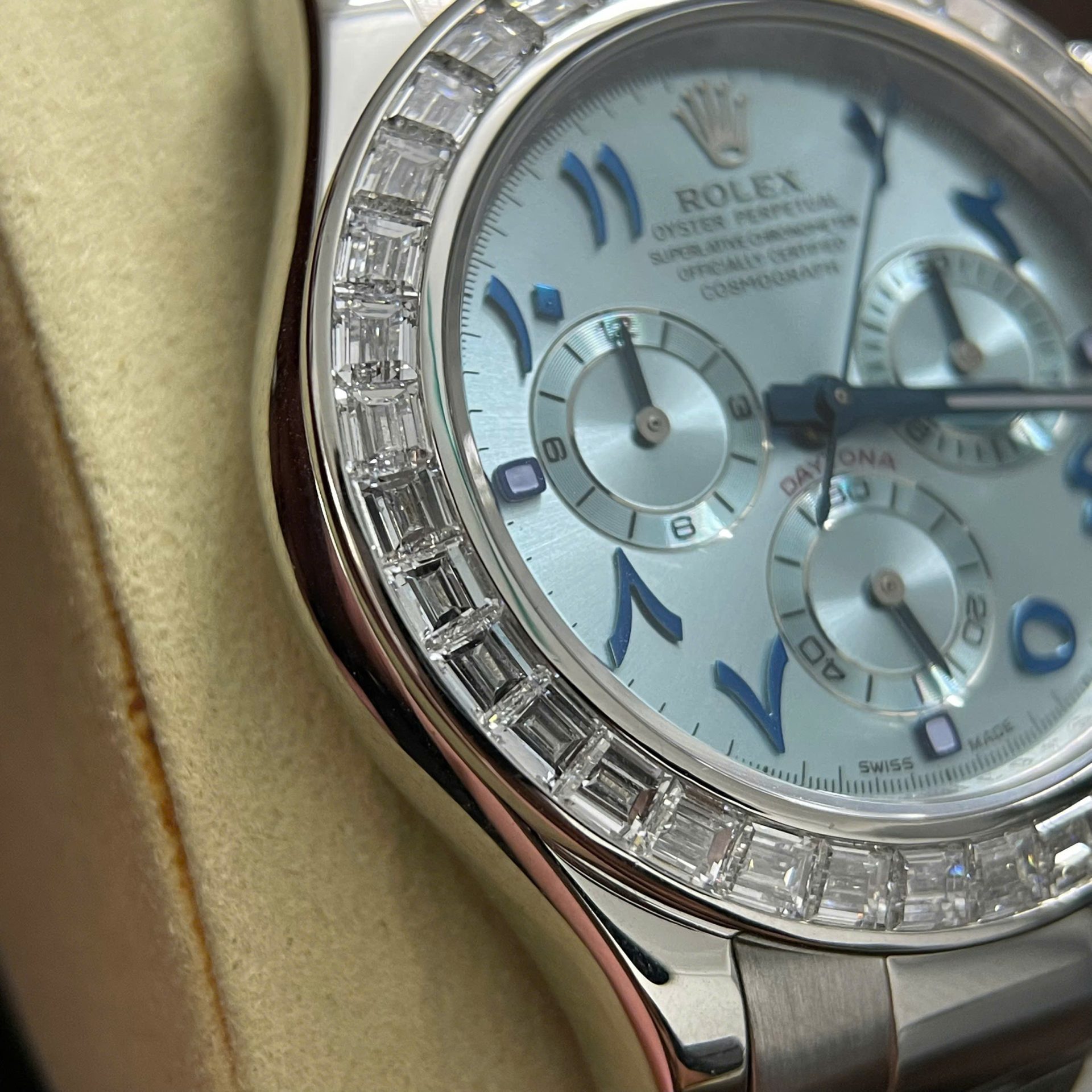 Rolex Daytona Replica Watch Custom 18K Solid White Gold Baguette Diamonds 40mm - Top club