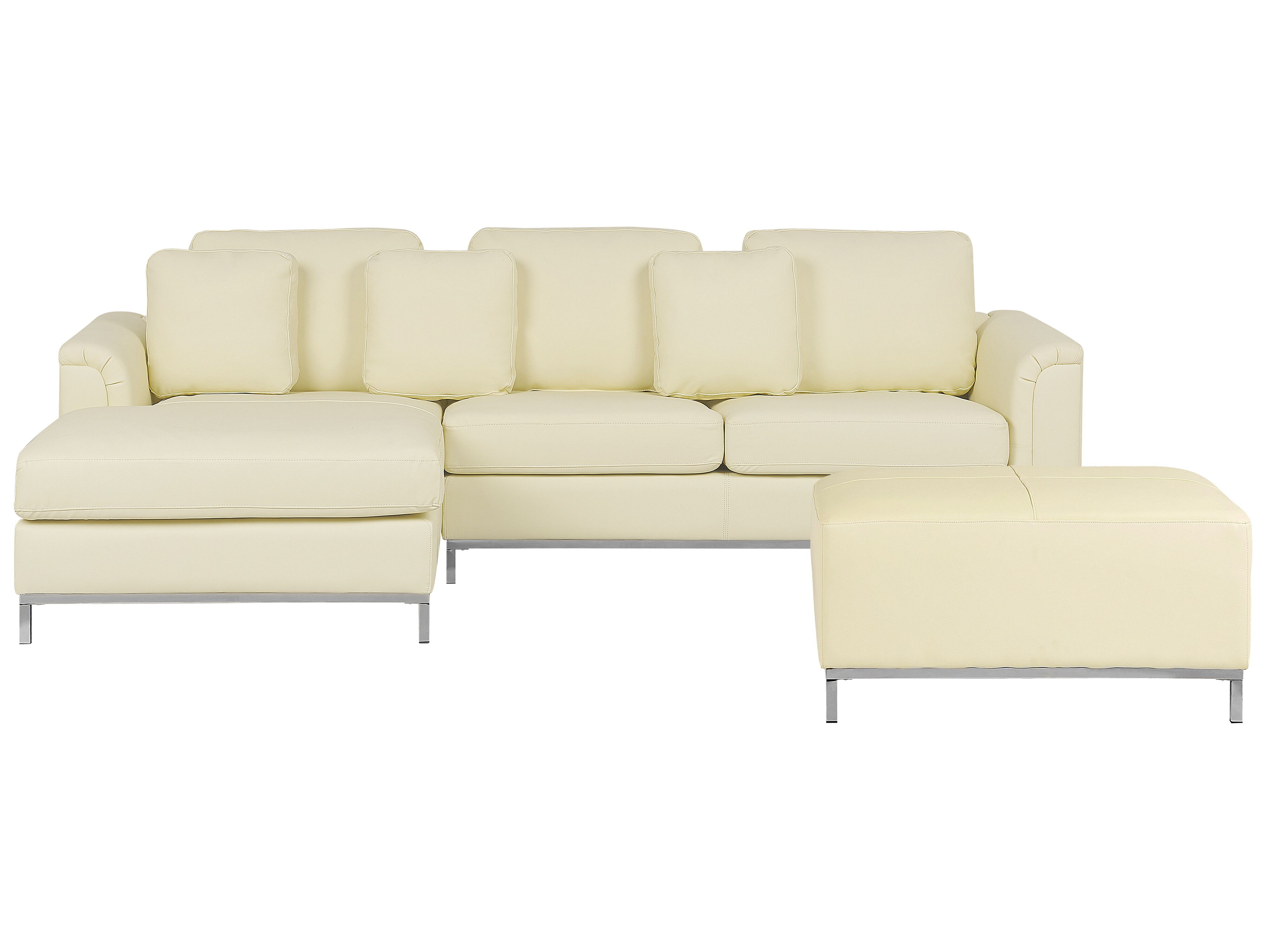 Corner Sofa 5 Seater OSLO Leather Light Beige with Ottoman Right Hand