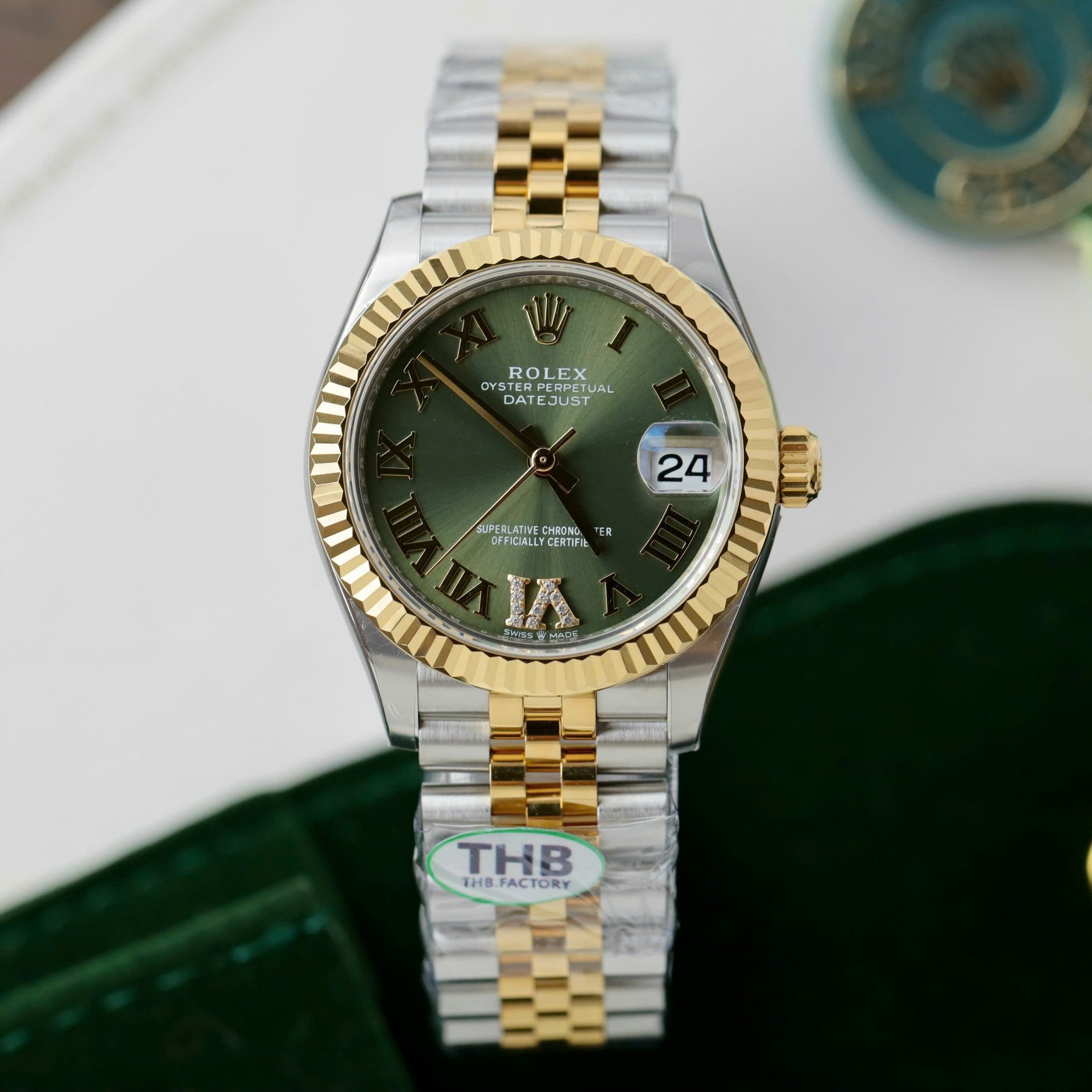 Rolex DateJust Best Replica Watch Green Dial Jubilee Strap THB Factory 31mm - Elite Watch Atelier