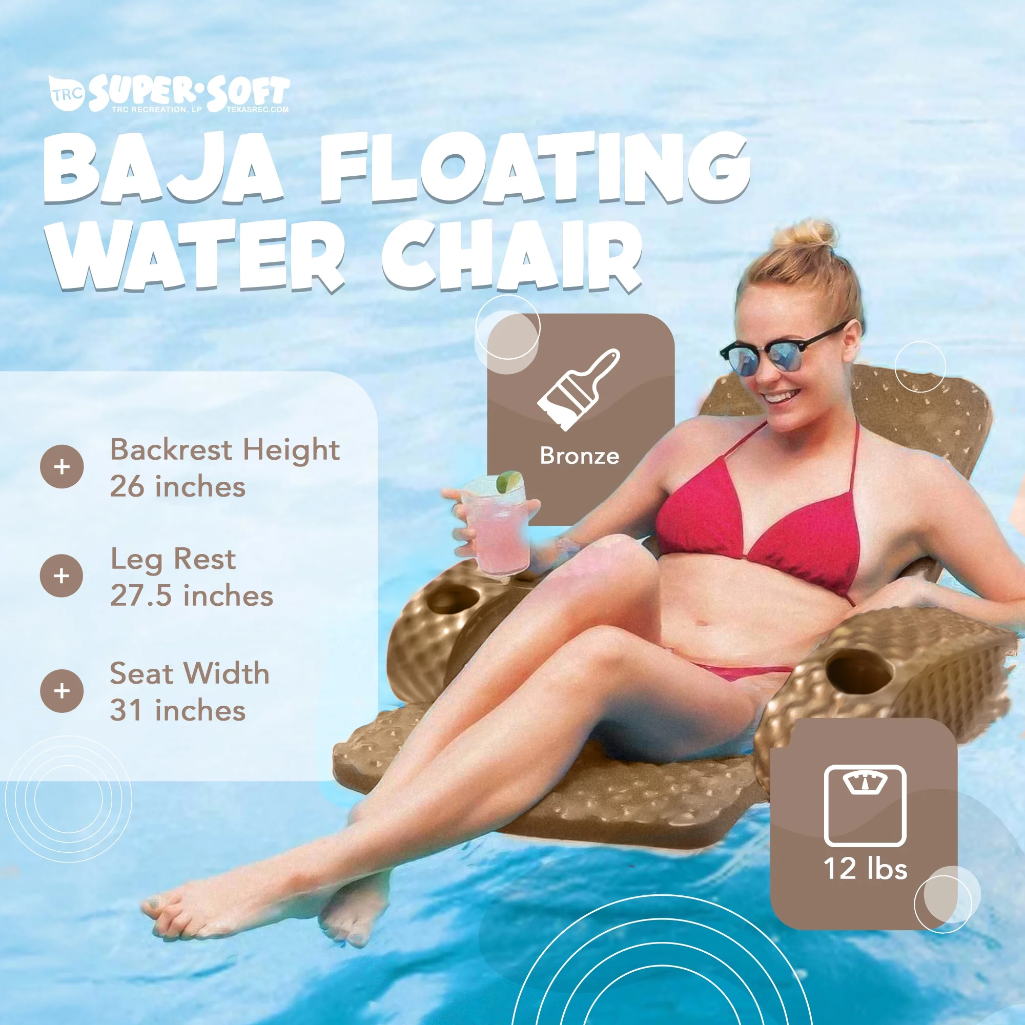TRC Recreation Baja Folding Armchair Swimming Pool Float, Tropical Teal - Image 32