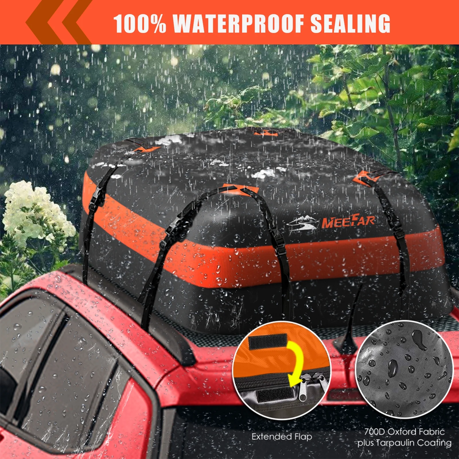 MeeFar Universal Rooftop Roof Rack Steel Cargo Carrier Basket Size 51" X 36" X 5" + Soft Shell Waterproof Cargo Bag 15 Cu.ft (44" 34" 17") Combo - Image 8