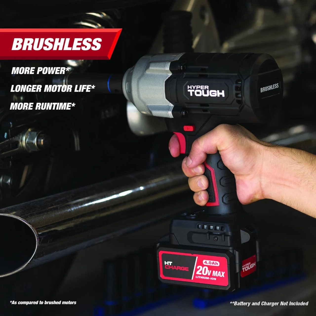 Hyper Tough 20V Max Brushless 1/2-inch High-Torque Cordless Impact Wrench with 4.0Ah Lithium-Ion Battery and Charger - Image 22