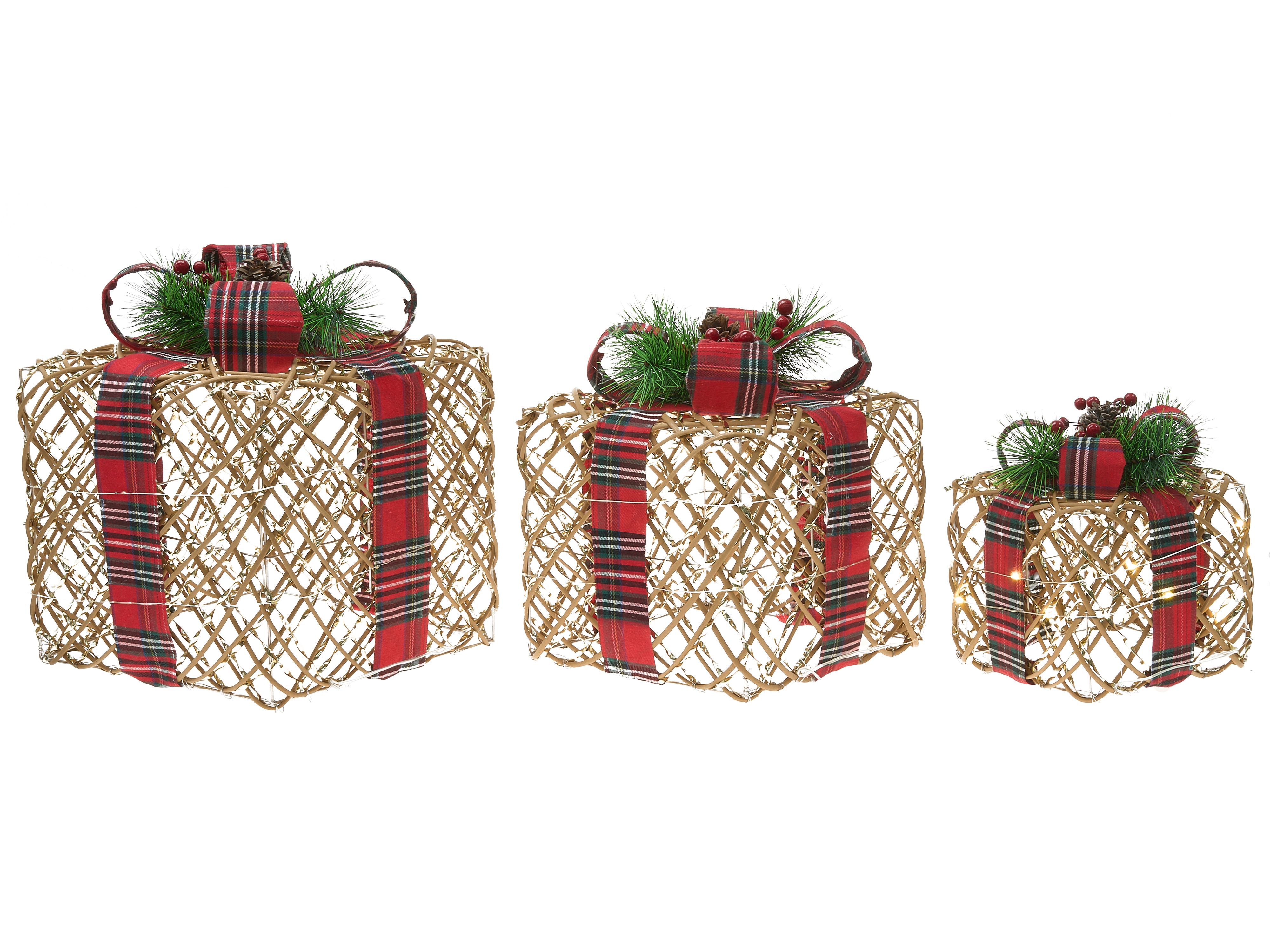 Set of 3 Christmas Decorations LED VANDET Christmas Gifts 20/25/30 cm Brown