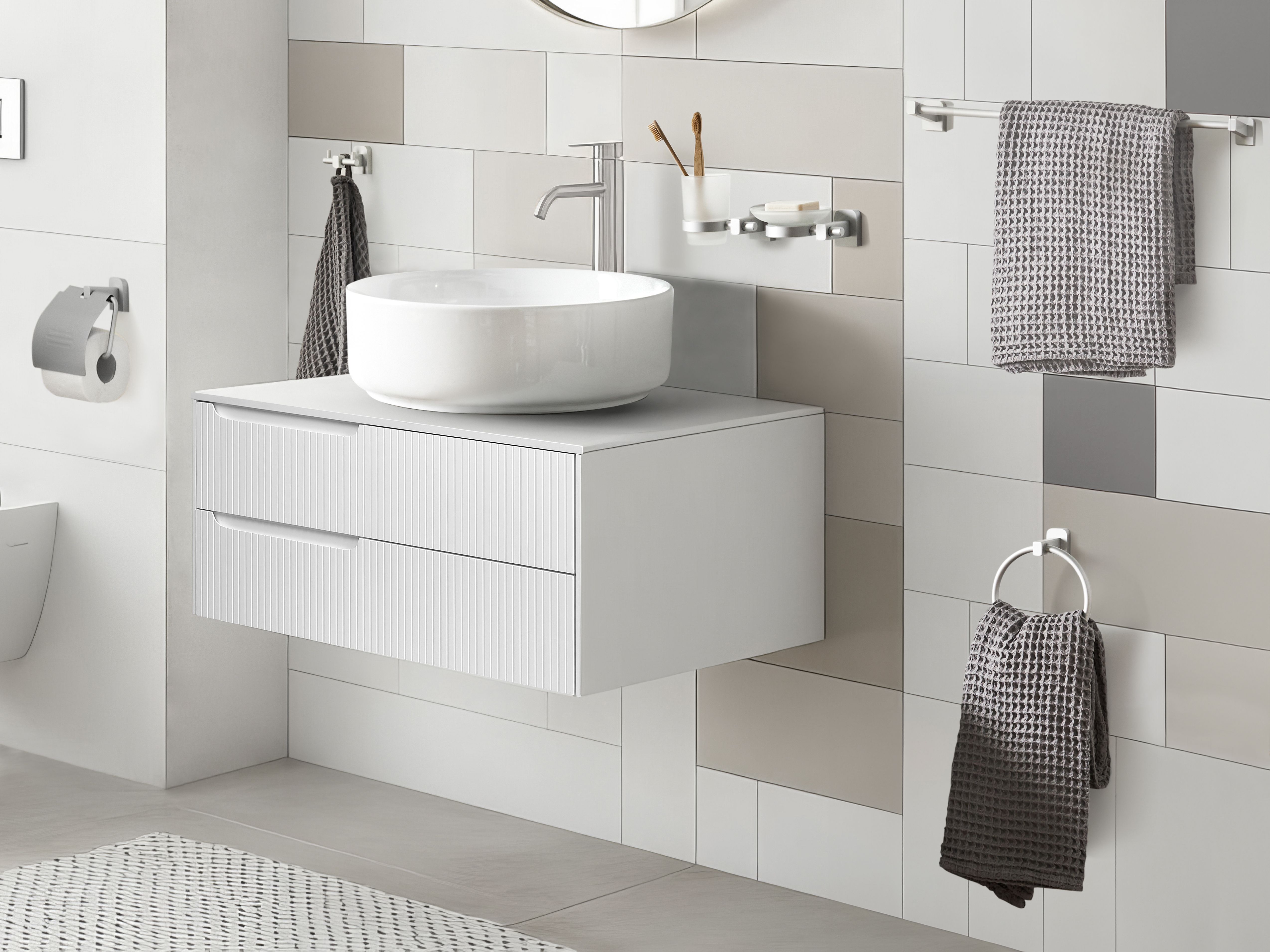 6-Piece Bathroom Hardware Set POCONE with Towel Bars and Hooks Silver