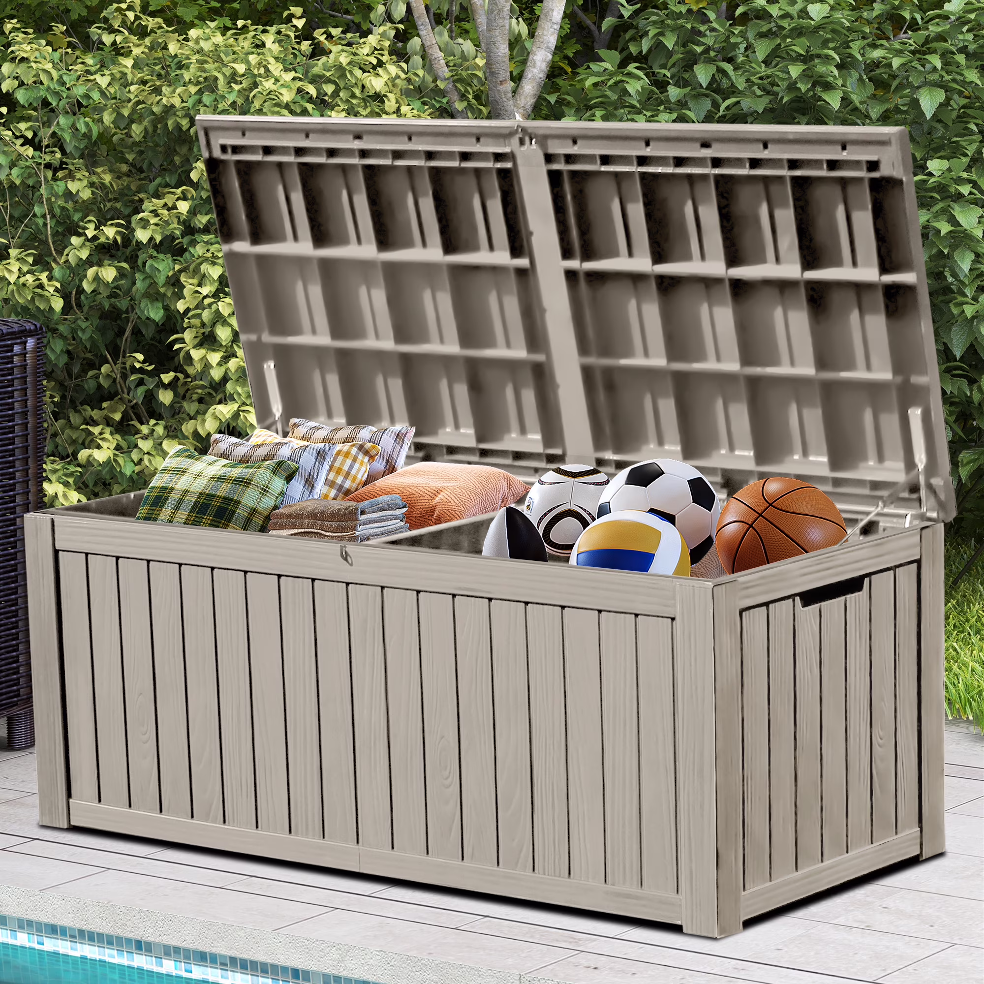 Uforic 150 Gallon Outdoor Storage Deck Box , Large Outdoor Storage Organized w/Divider,for Patio Furniture,Garden Tools, Black - Image 3