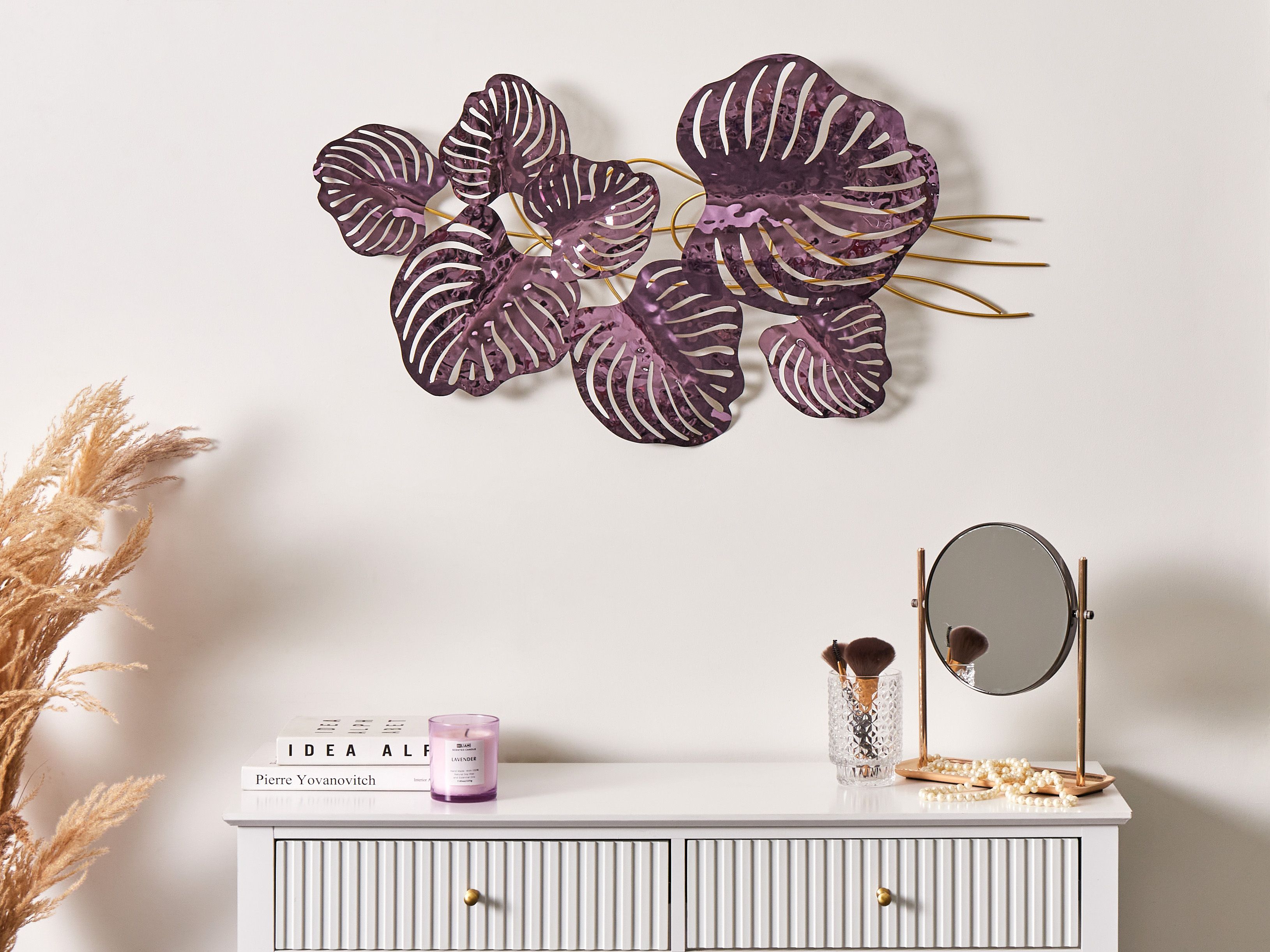 Wall Decor Leaf HOLMIUM Metal 50 cm Purple